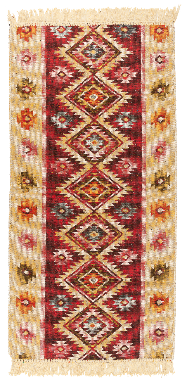 Dywan z frędzlami Kilim dwustronny bordowy 80 x 150 cm