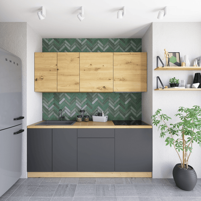 Zestaw mebli kuchennych Vinto 6 el. 200 cm kolor szary/dąb