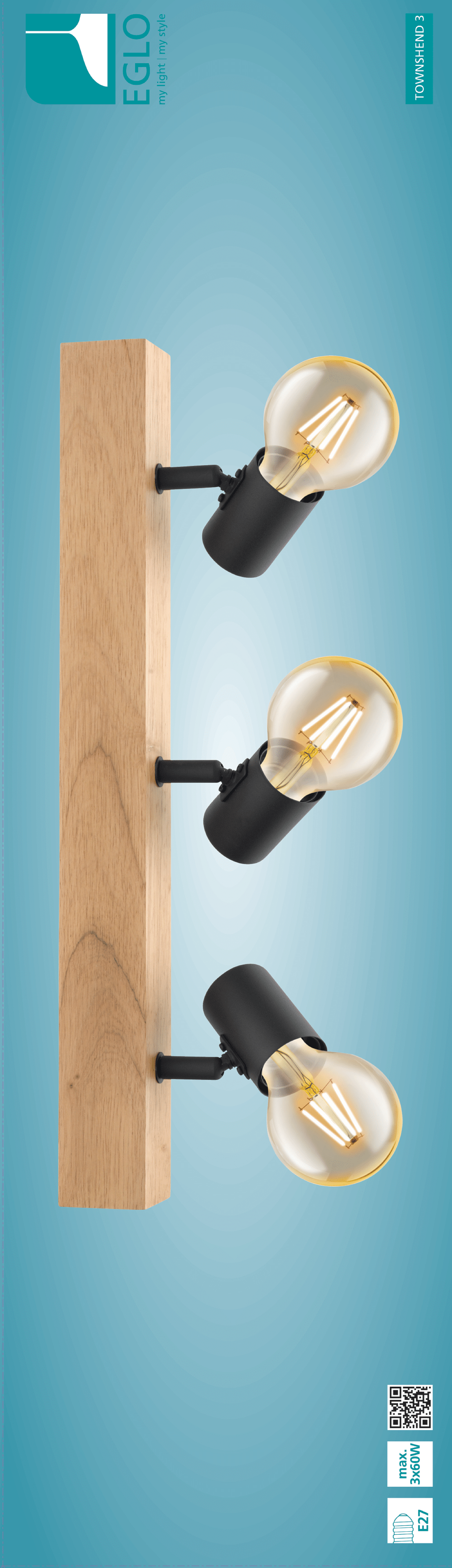 Faretto decorativo senza fonte luminosa TOWNSHEND in acciaio<multisep/>legno beige E27 EGLO 3 luci - 14