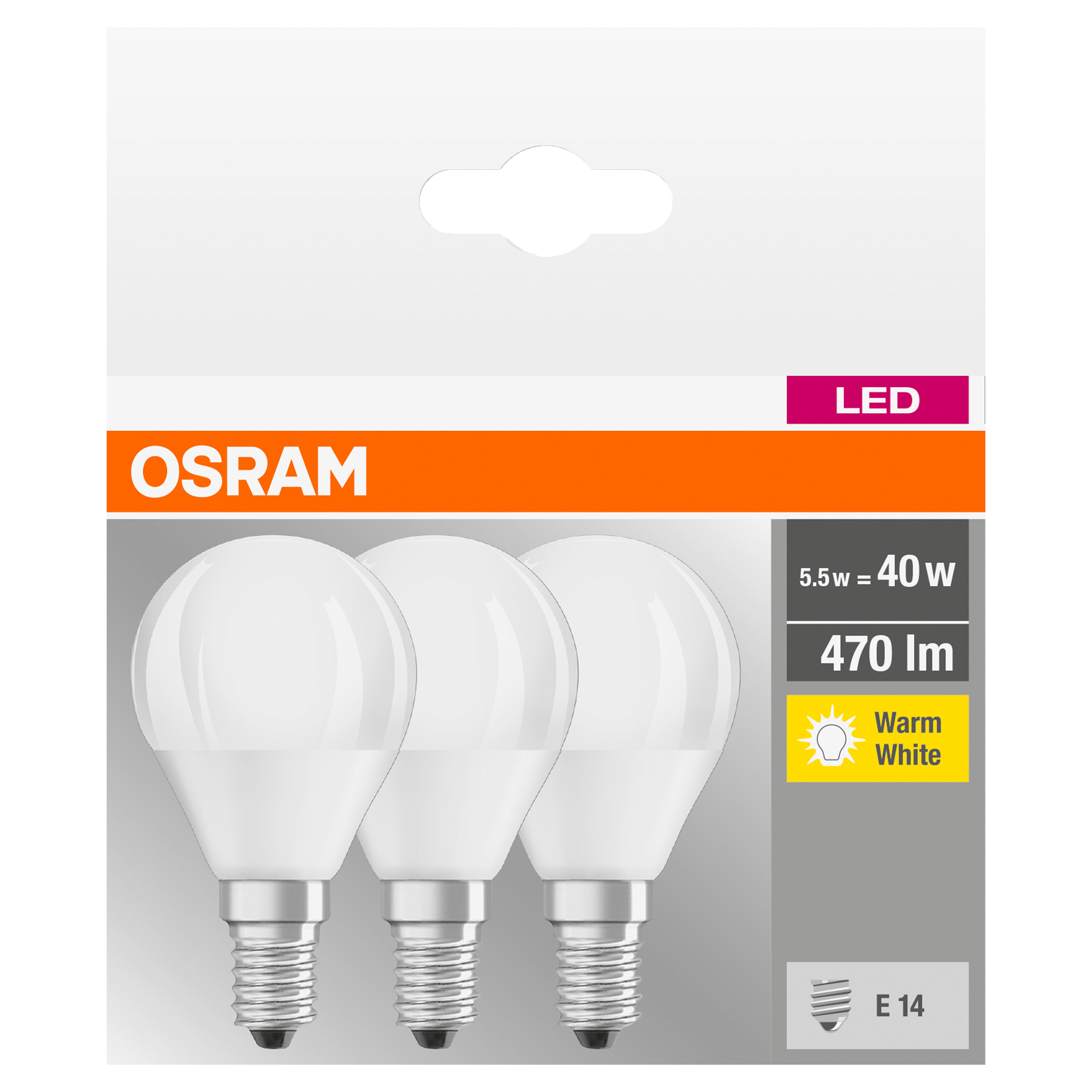 Set da 3 lampadine LED filamento, E14 goccia, opaco, 4.9W = 470 LM (equiv 40 W), 240°, OSRAM - 2