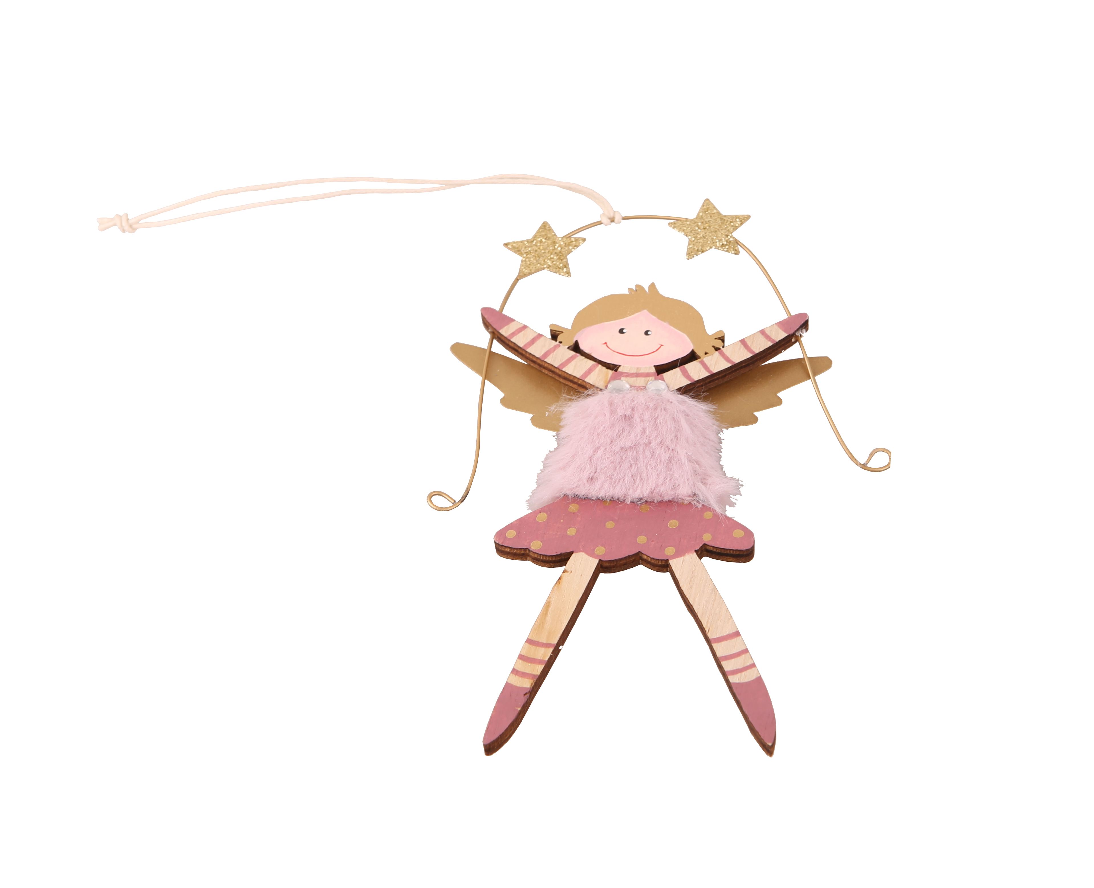 Zawieszka drewniana aniołek 15cm różowa - 2