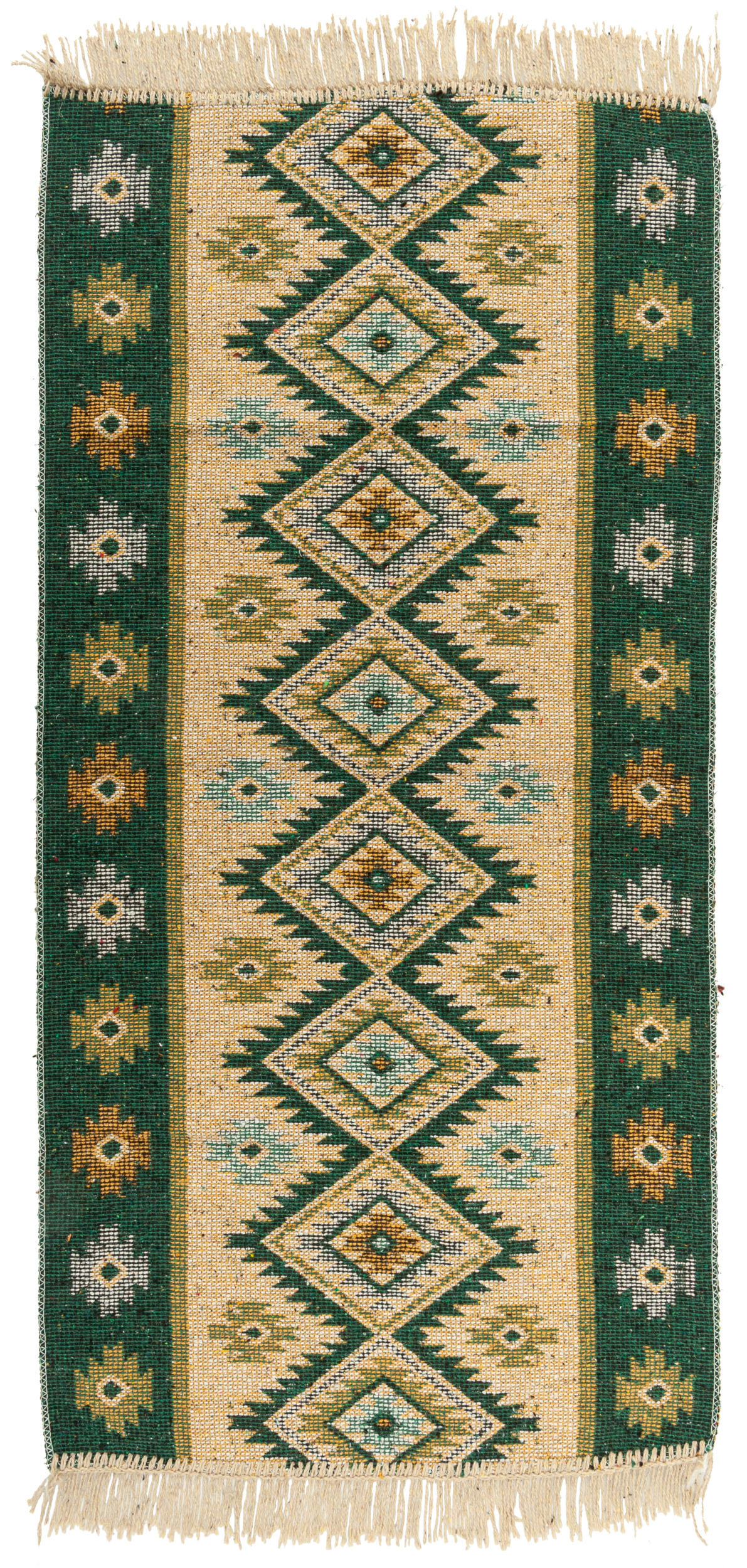 Dywan z frędzlami Kilim dwustronny zielony 80 x 150 cm
