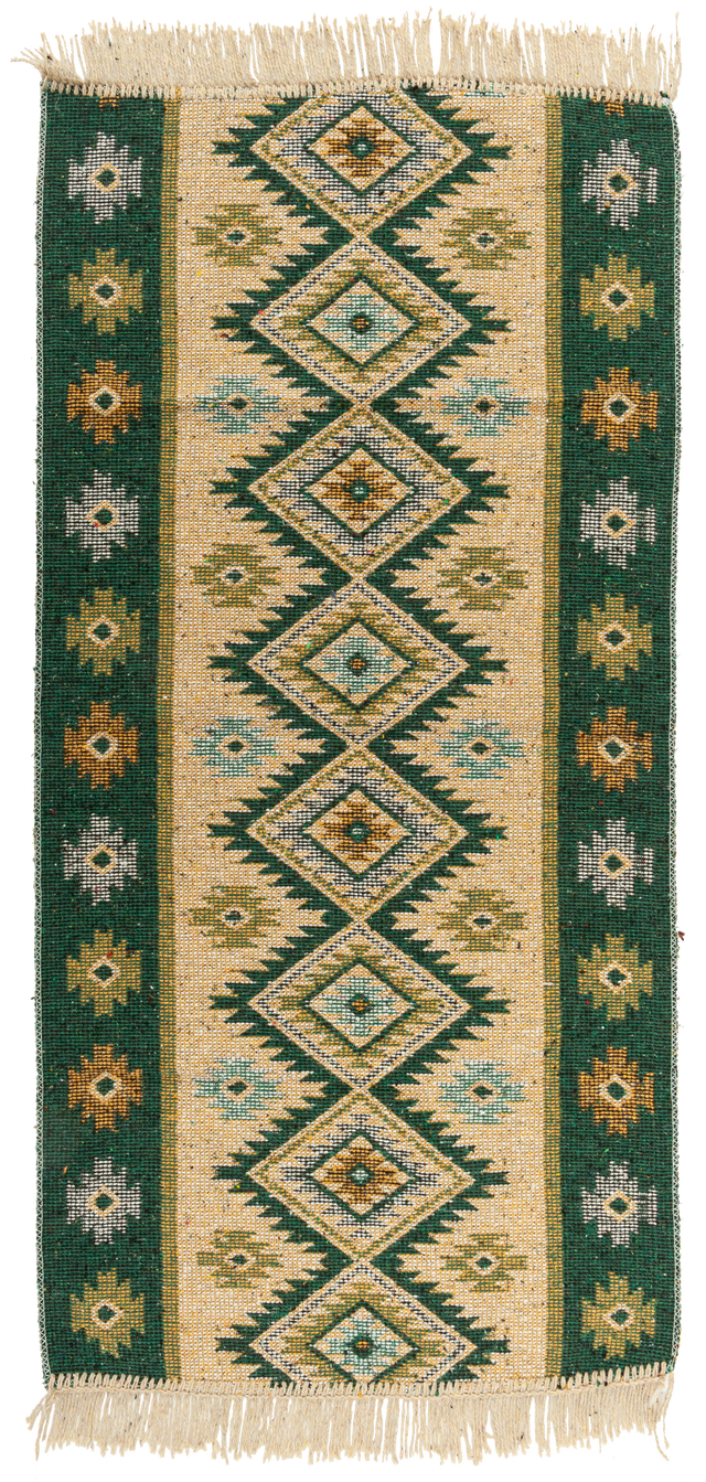 Dywan z frędzlami Kilim dwustronny zielony 60 x 120 cm