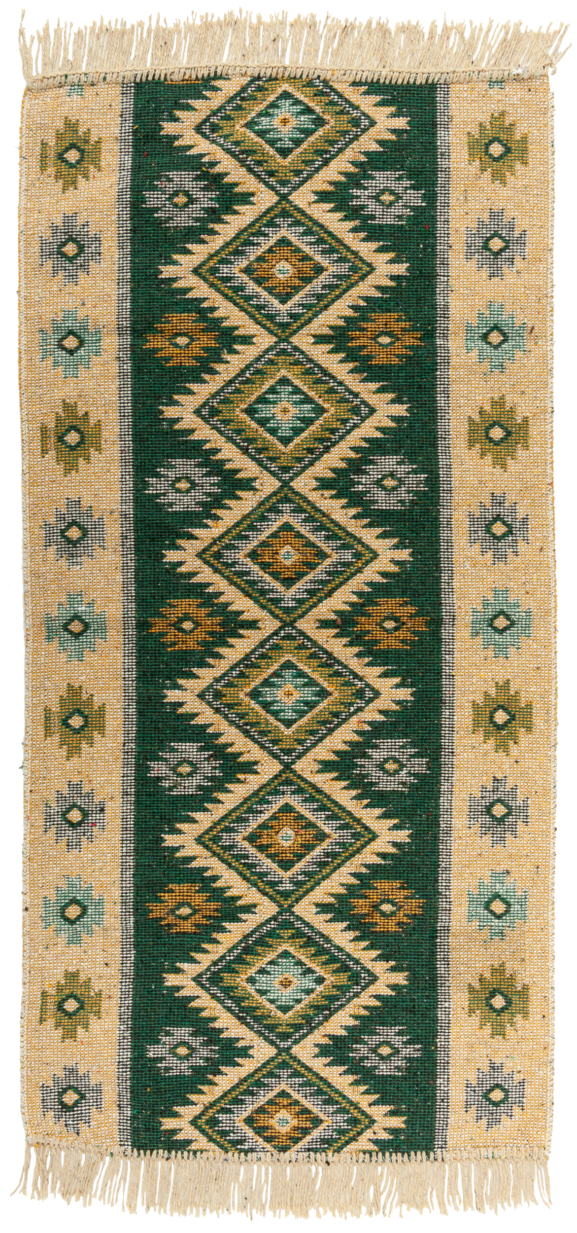 Dywan z frędzlami Kilim dwustronny zielony 60 x 120 cm - 3
