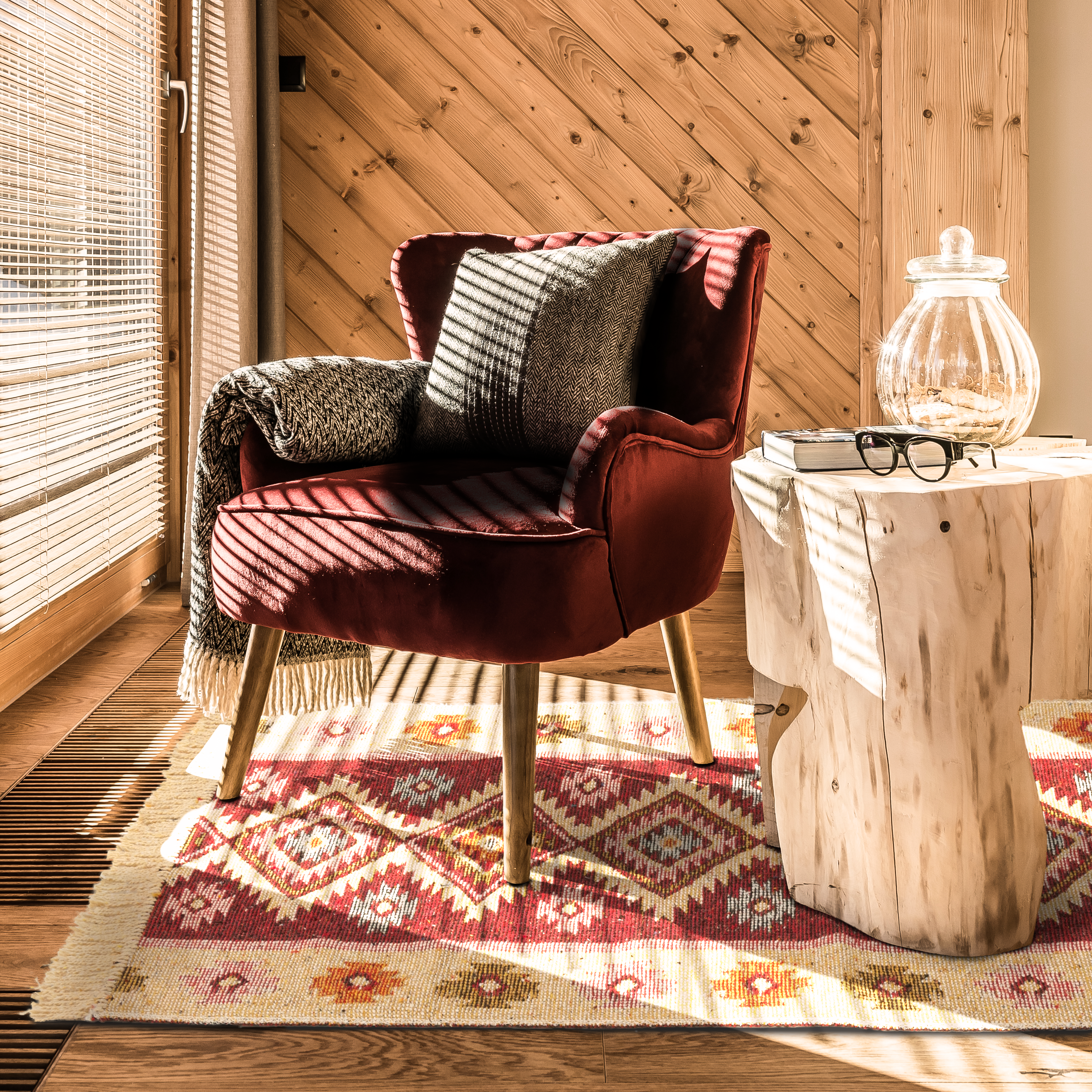 Dywan z frędzlami Kilim dwustronny bordowy 60 x 120 cm - 2
