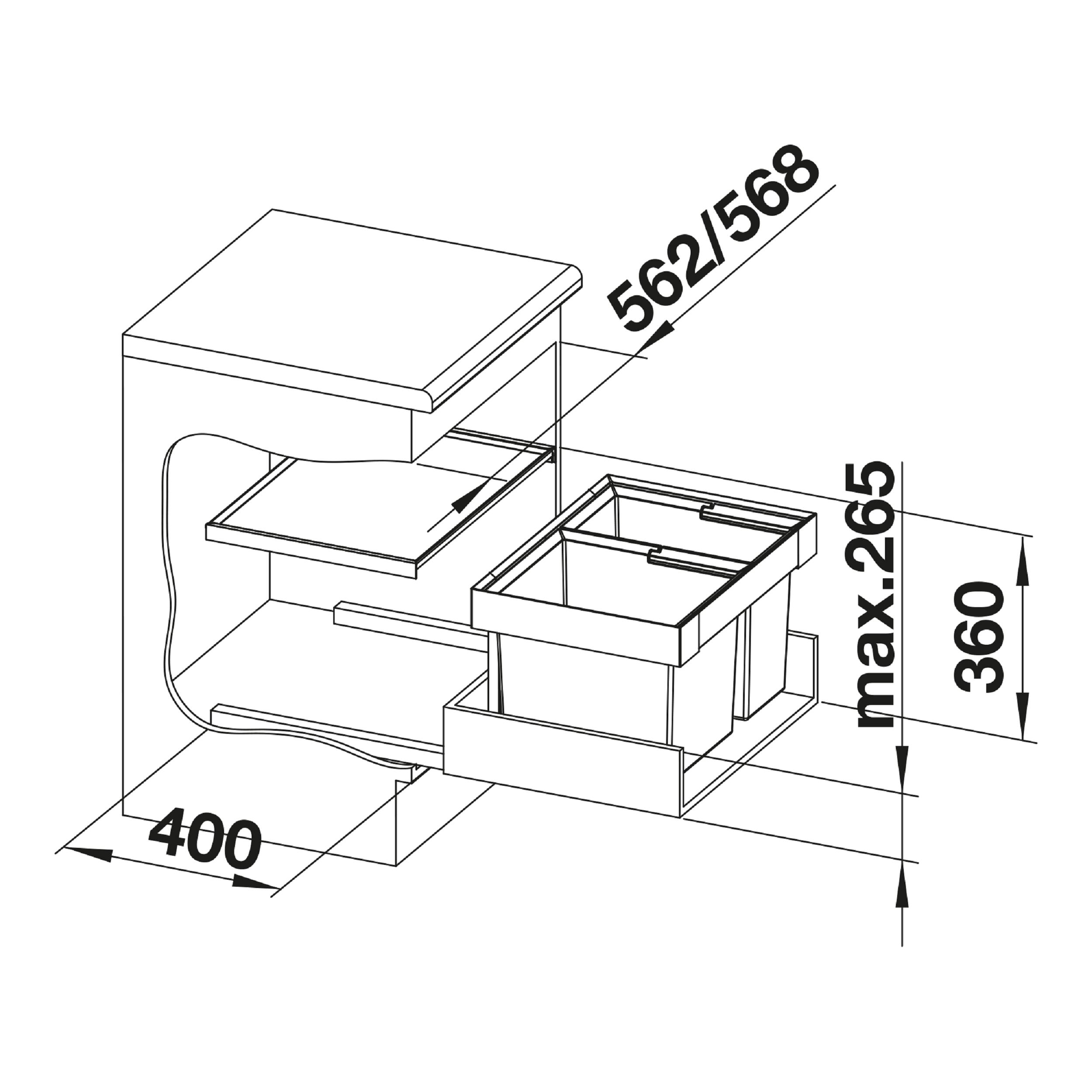 Kosz na śmieci do zabudowy Flexon II 60 30 + 19 l Blanco - 3
