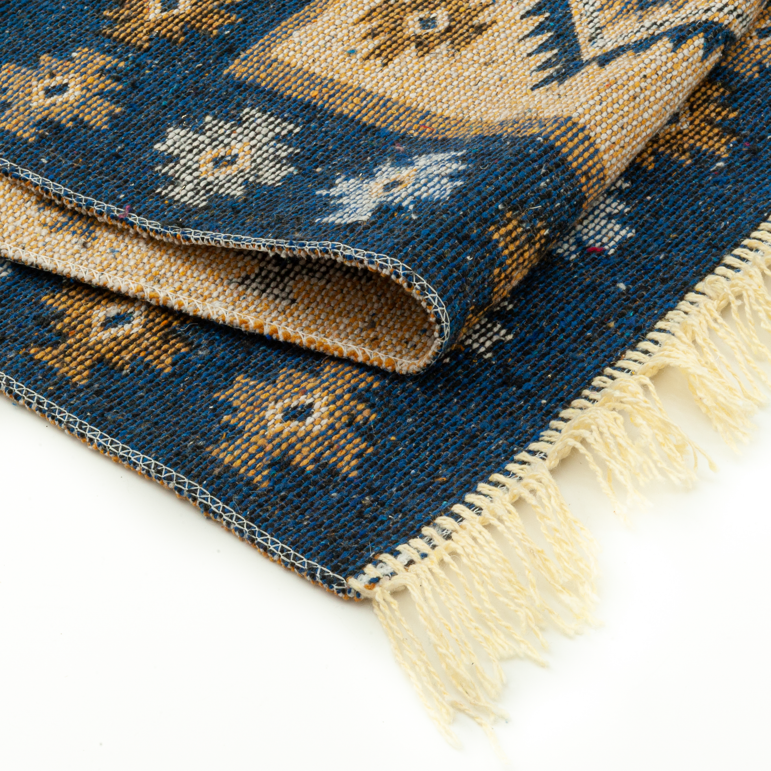 Dywan z frędzlami Kilim dwustronny niebieski 60 x 120 cm - 4