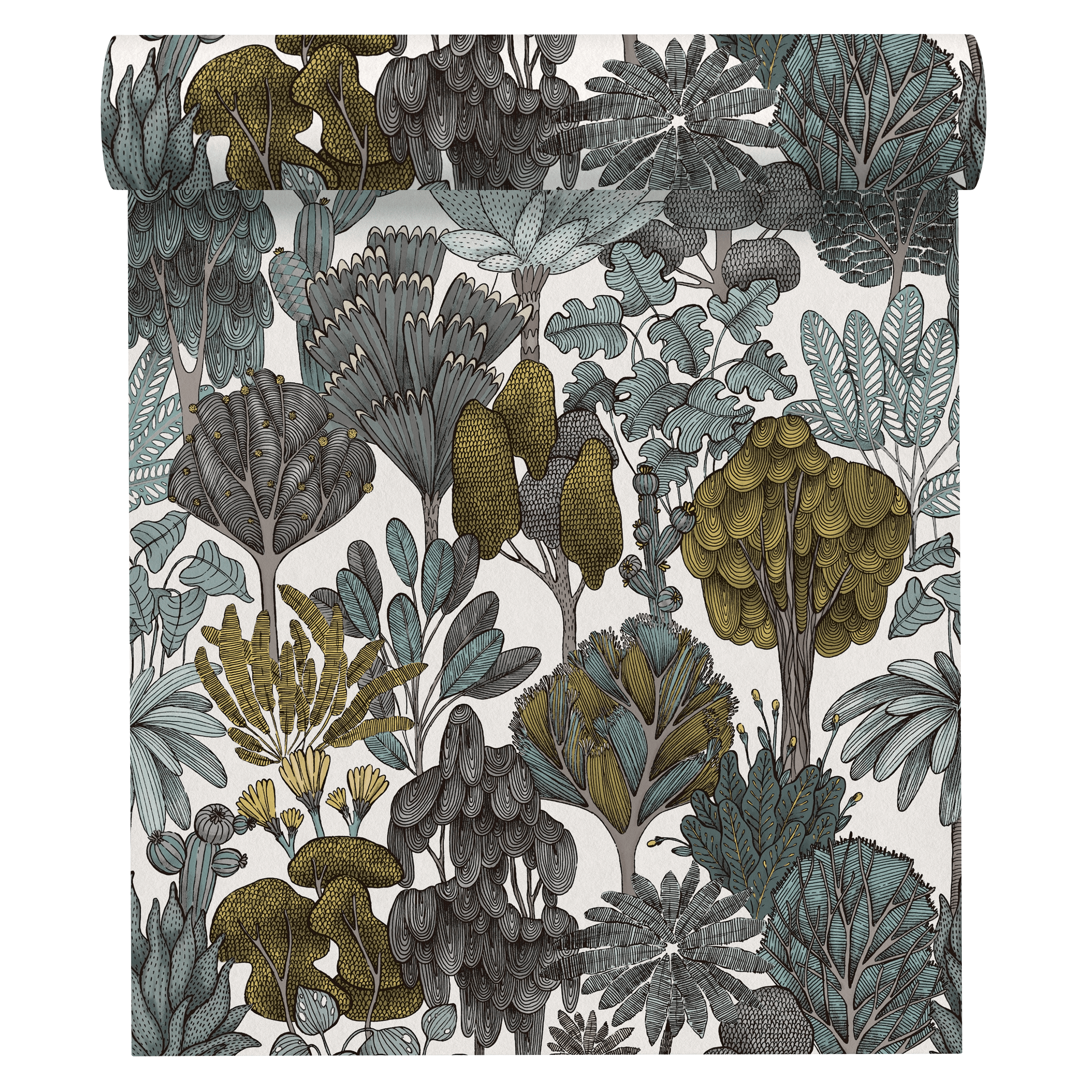 Tapeta Floral Impression 377573 zielono-niebieska winylowa na flizelinie