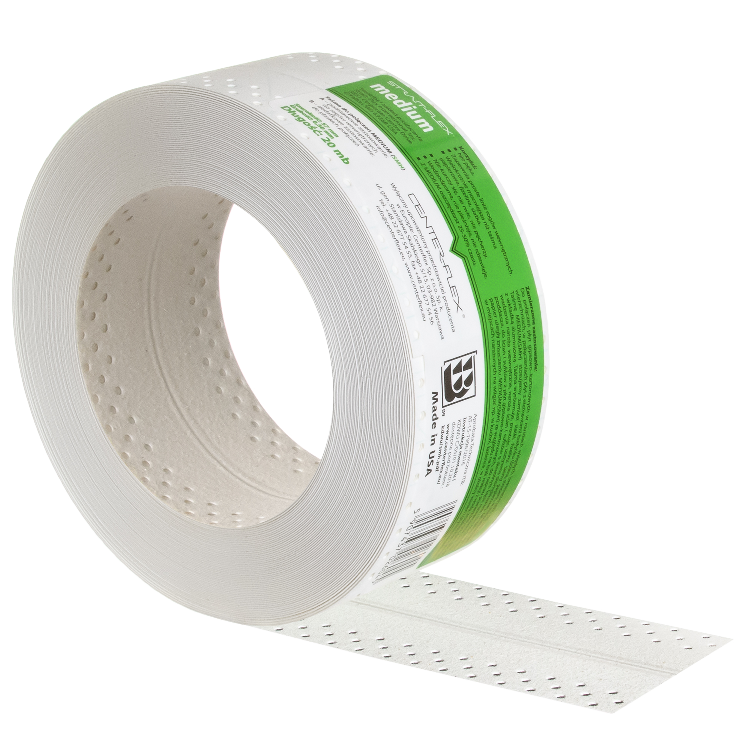 Taśma do płyt gipsowo-kartonowych medium zielona 20 mb Center-Flex