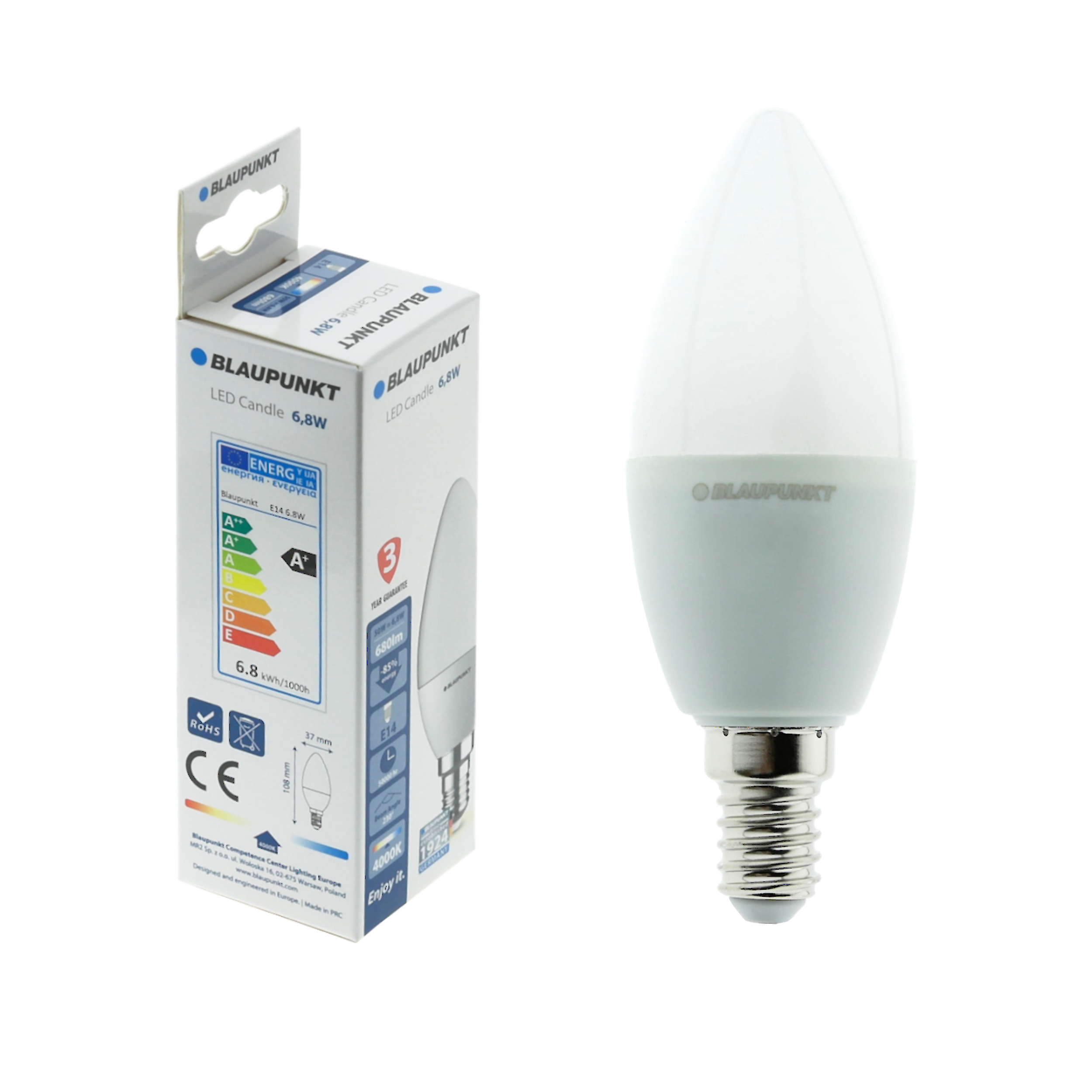 Żarówka LED E14 6.8 W = 50 W 640 lm Neutralna biel Blaupunkt