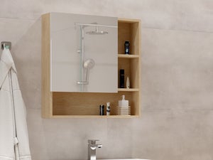 Armario espejo de baño aglomerado blanco brillo 62,5x20,5x64 cm