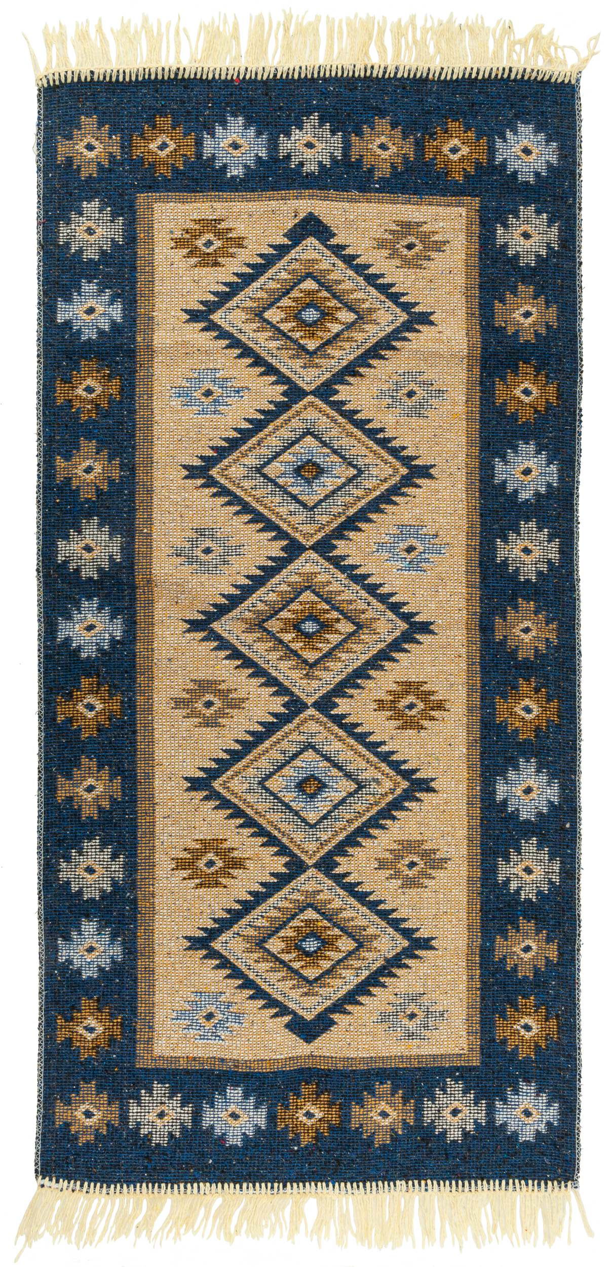 Dywan z frędzlami Kilim dwustronny niebieski 60 x 120 cm