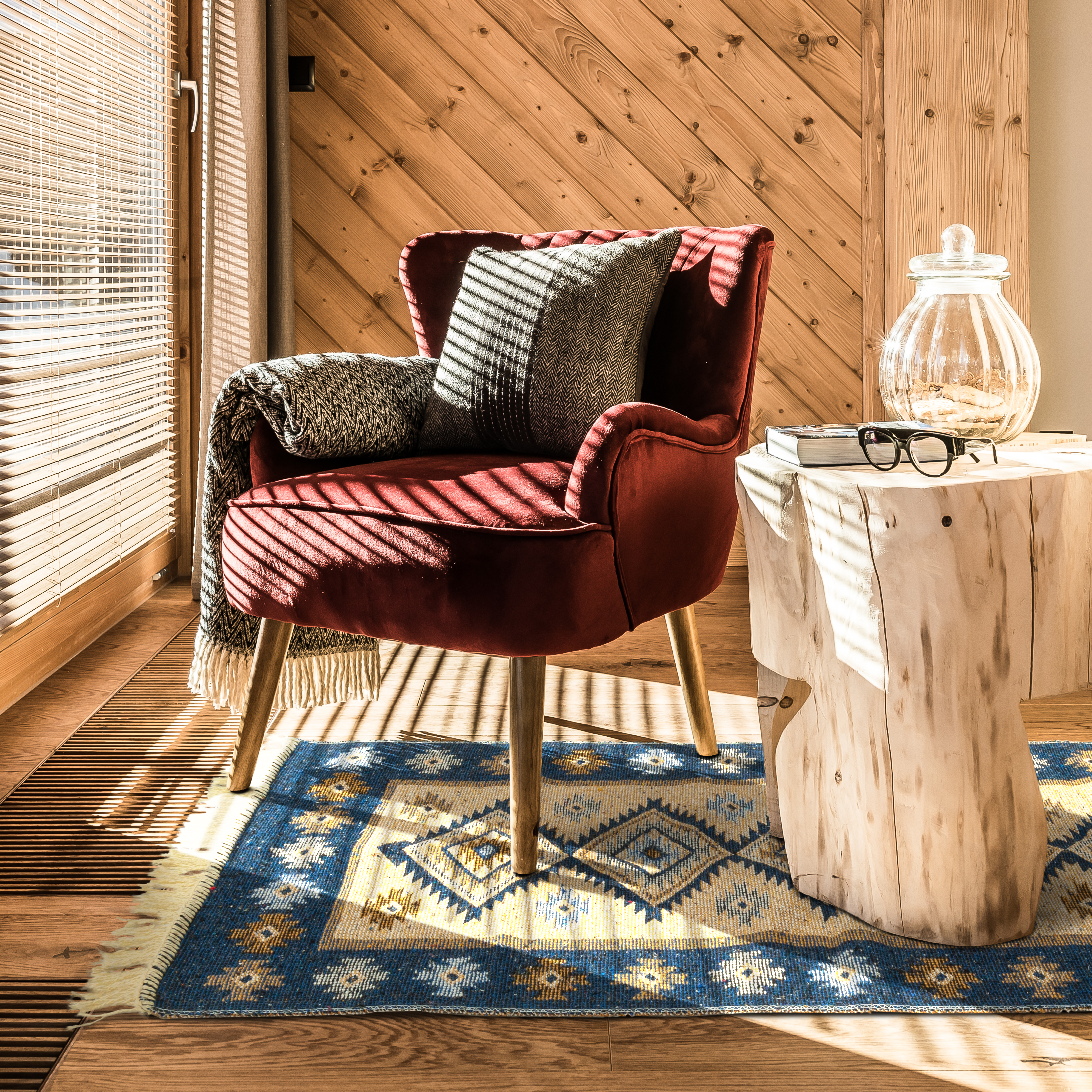Dywan z frędzlami Kilim dwustronny niebieski 60 x 120 cm - 2