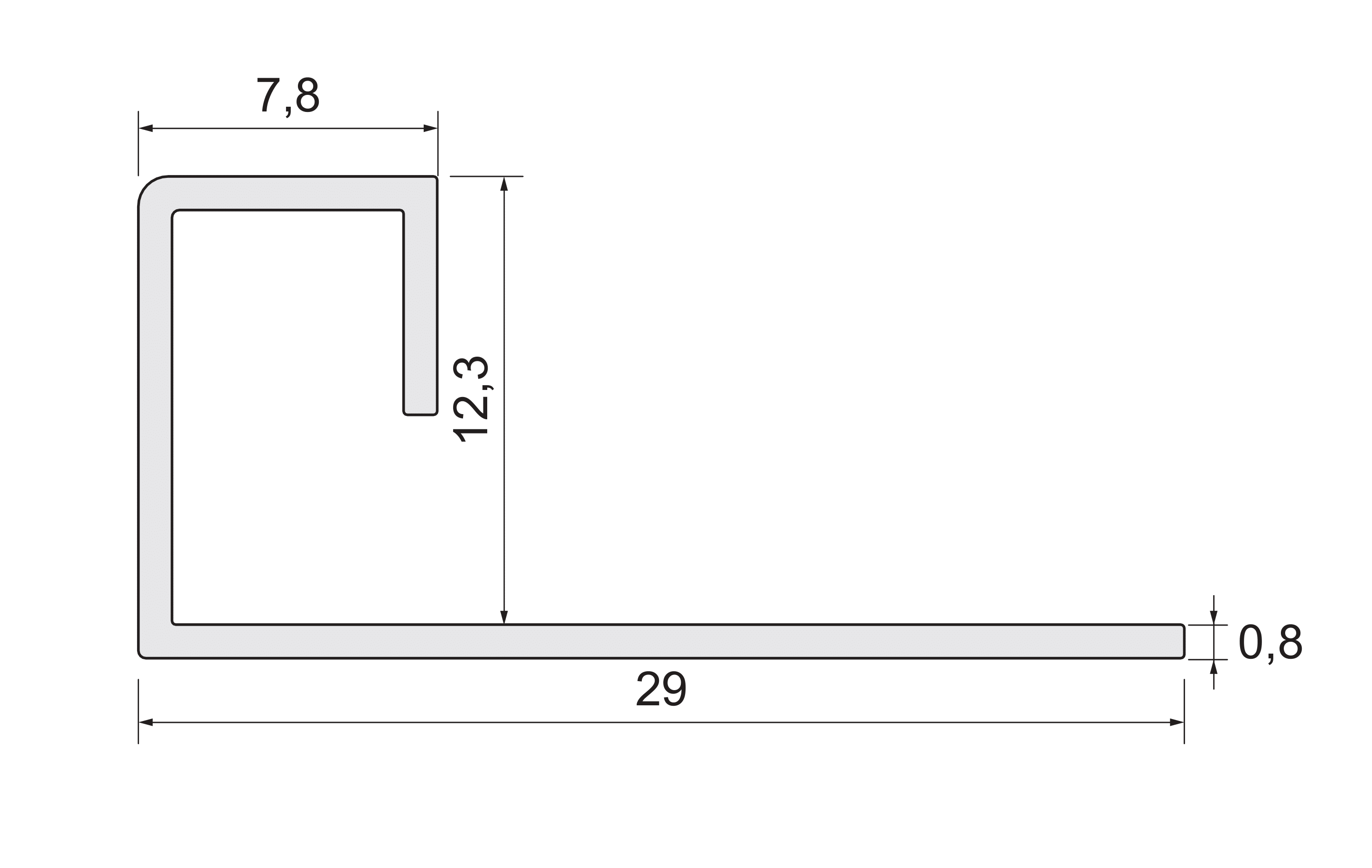 Perfil de esquina y borde externo cuadrado acero inox Brillo int/ext 2.5Mx1.23cm - 2