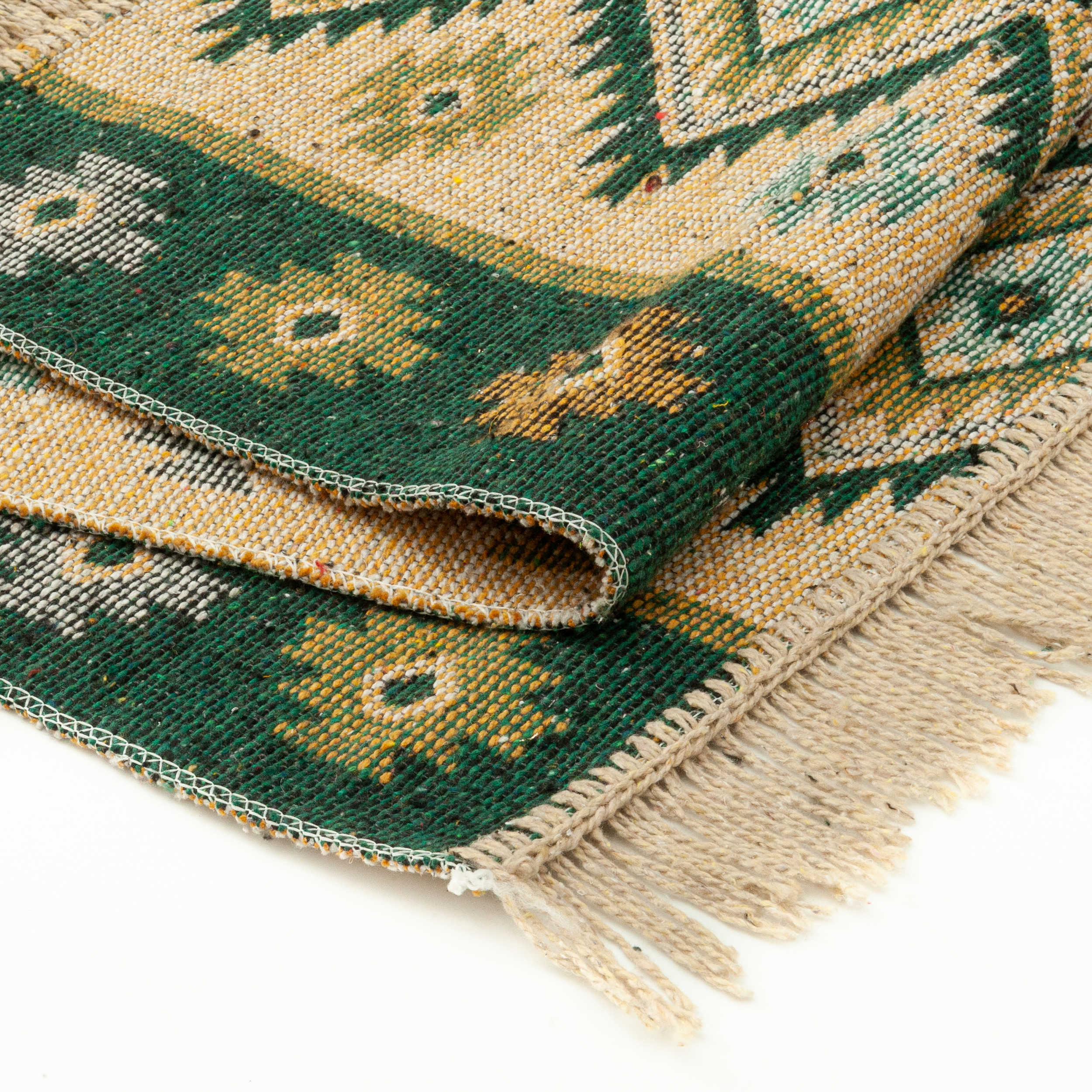 Dywan z frędzlami Kilim dwustronny zielony 60 x 120 cm - 4