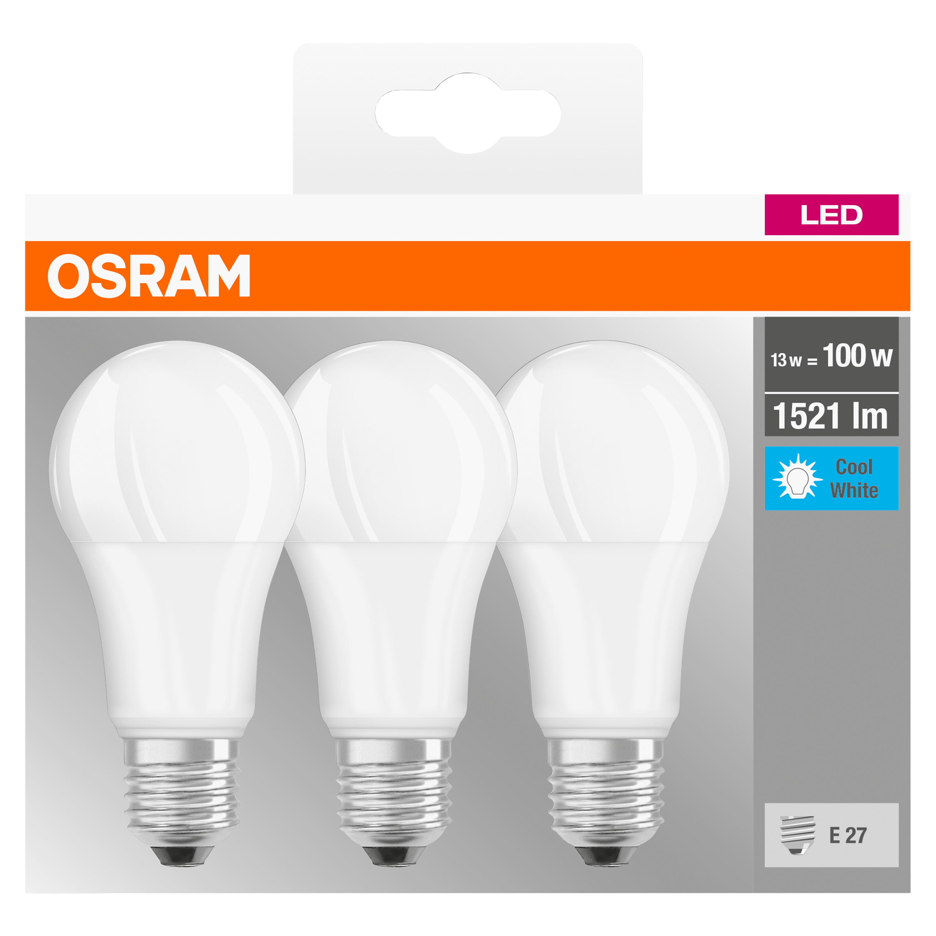 Set da 3 lampadine LED819559BOX3 LED, E27 goccia, smerigliato, luce naturale, 13W = 1521 LM (equiv 100 W), 300° dimmerabile, OSRAM - 2