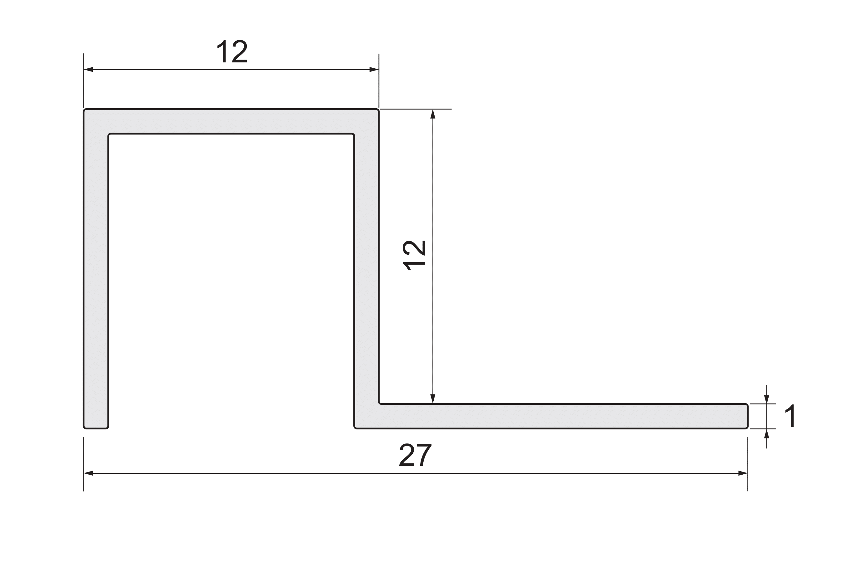 Perfil de esquina y borde externo cuadrado de aluminio Blanco brillo int/ext 2.5m x1.2cm - 2