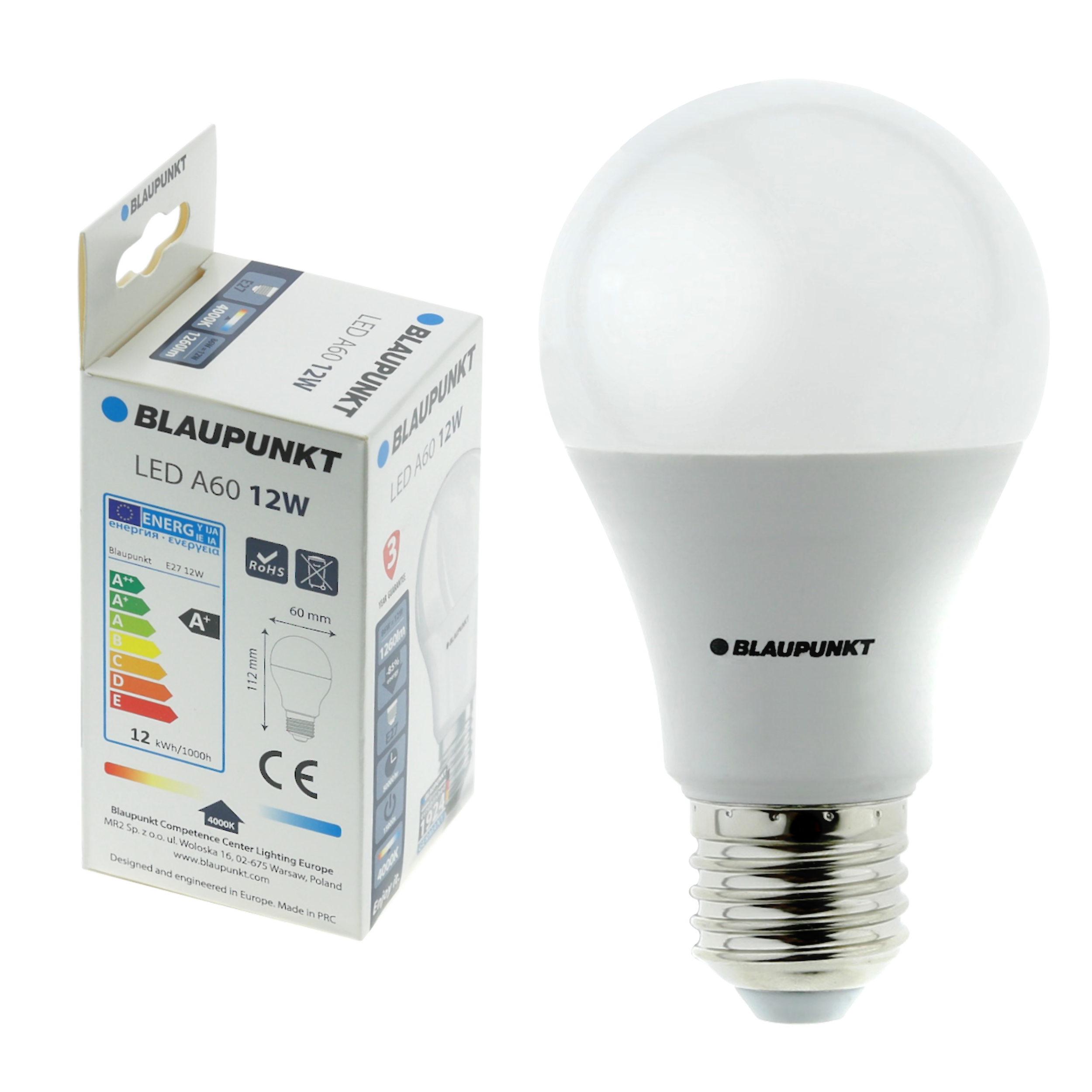 Żarówka LED E27 12 W = 86 W 1260 lm Neutralna biel Blaupunkt