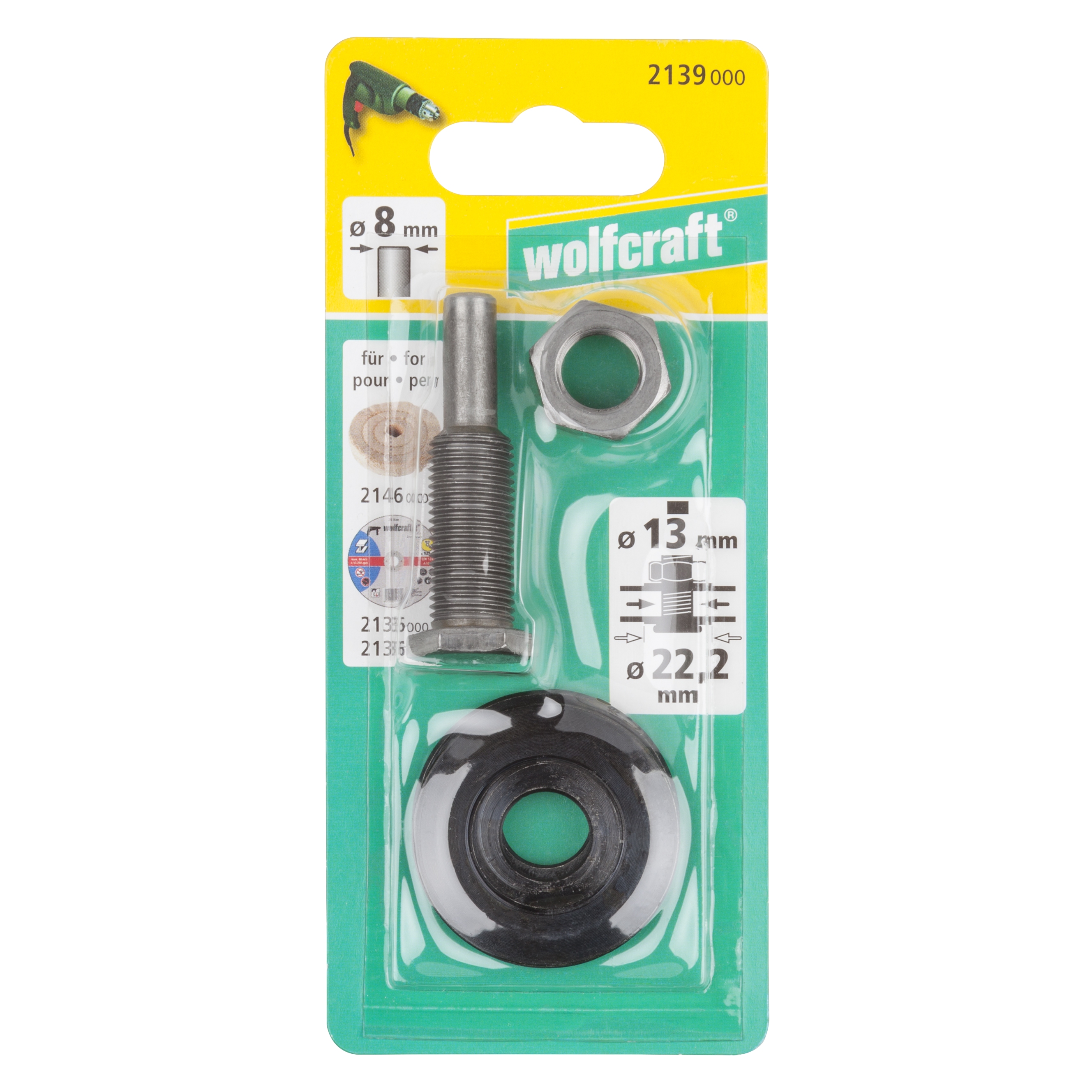 Trzpień do mocowania tarczy 13 mm i 22.2 mm 2139000 WOLFCRAFT - 3