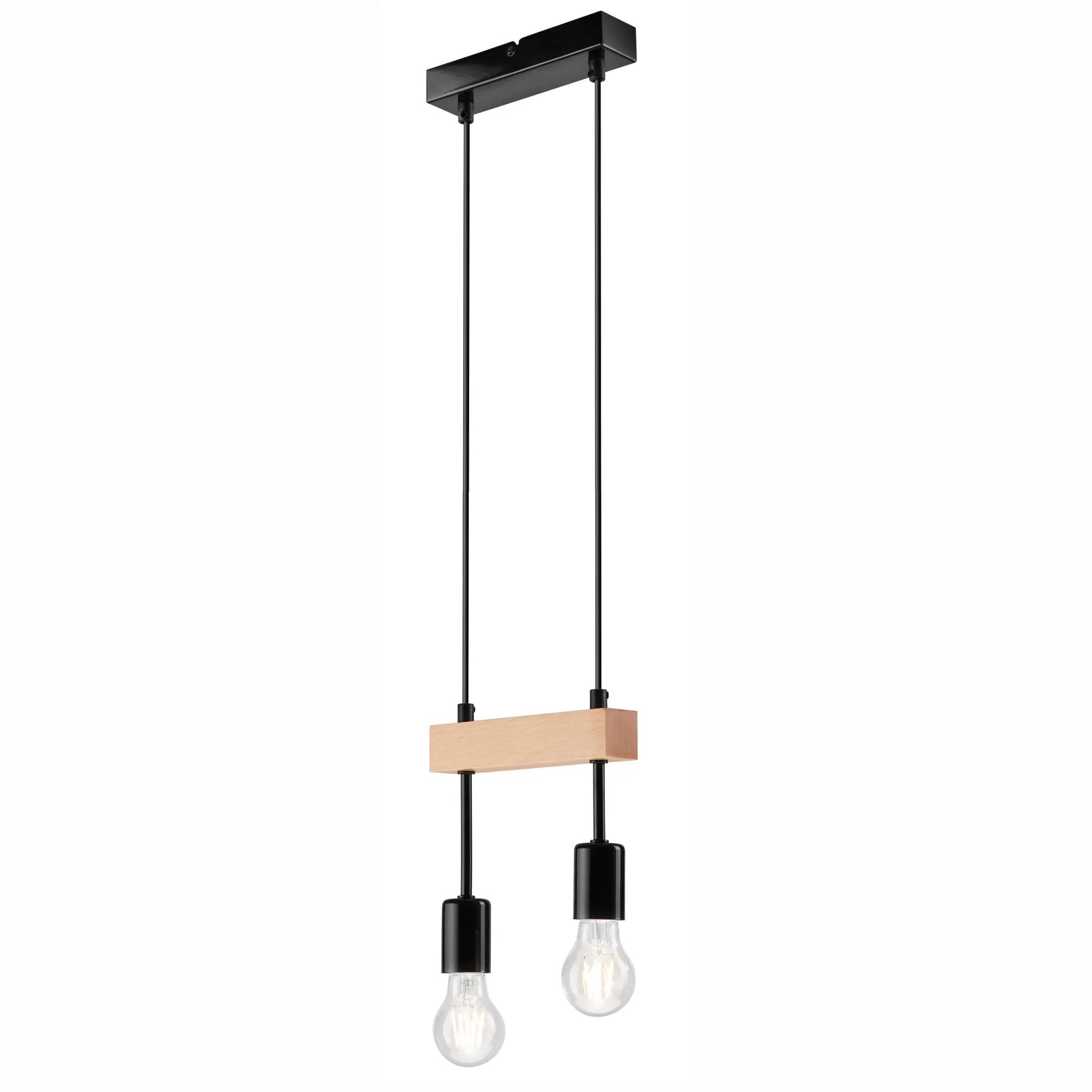 Lampa wisząca Orazio czarna z drewnem 2 x E27 Lamkur