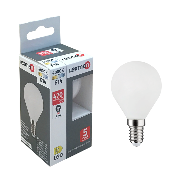 Ampoule led, sphérique E14, 470lm = 40W, blanc neutre, LEXMAN