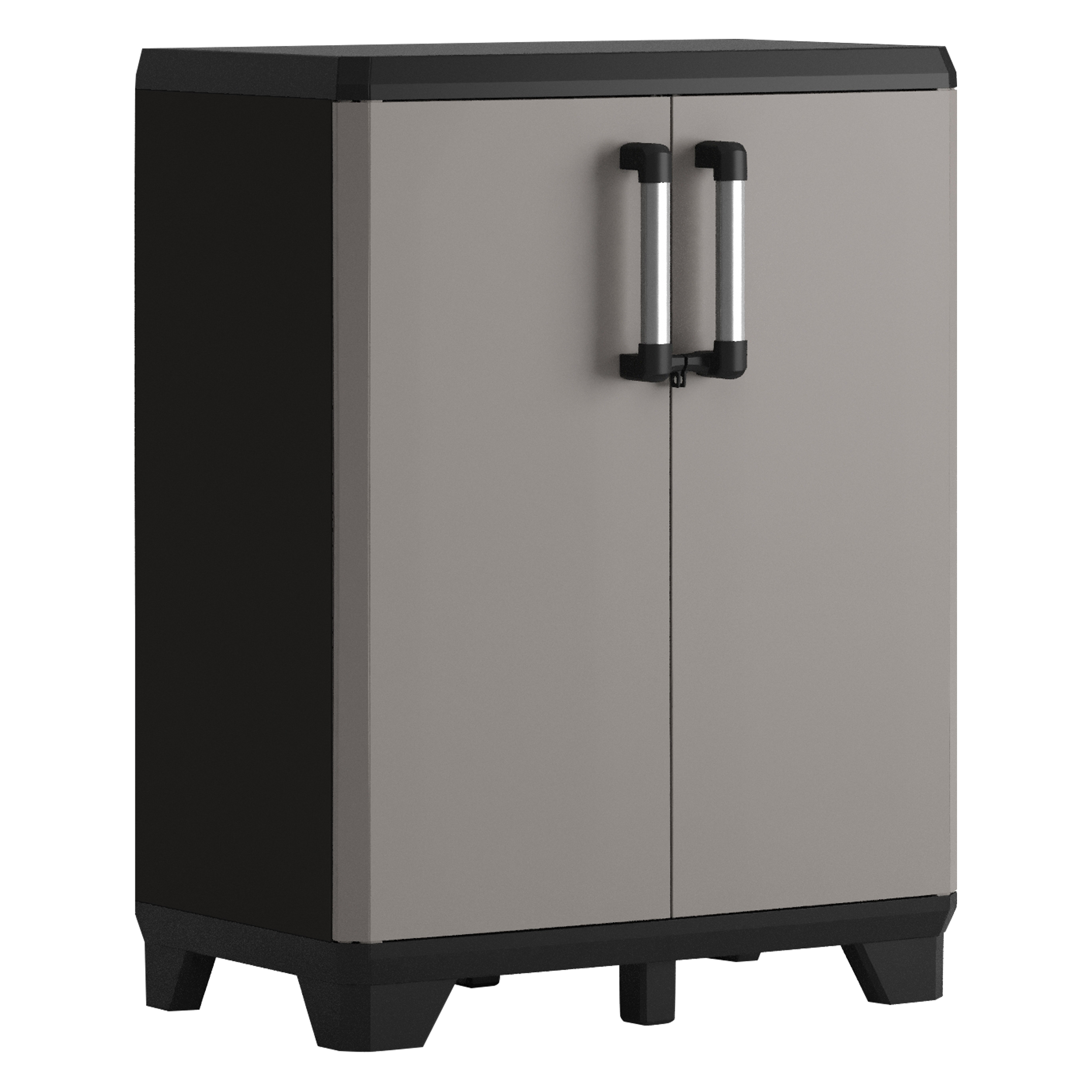 Armario bajo de polipropileno con 2 puertas y 2 baldas en gris 90x68x39cm