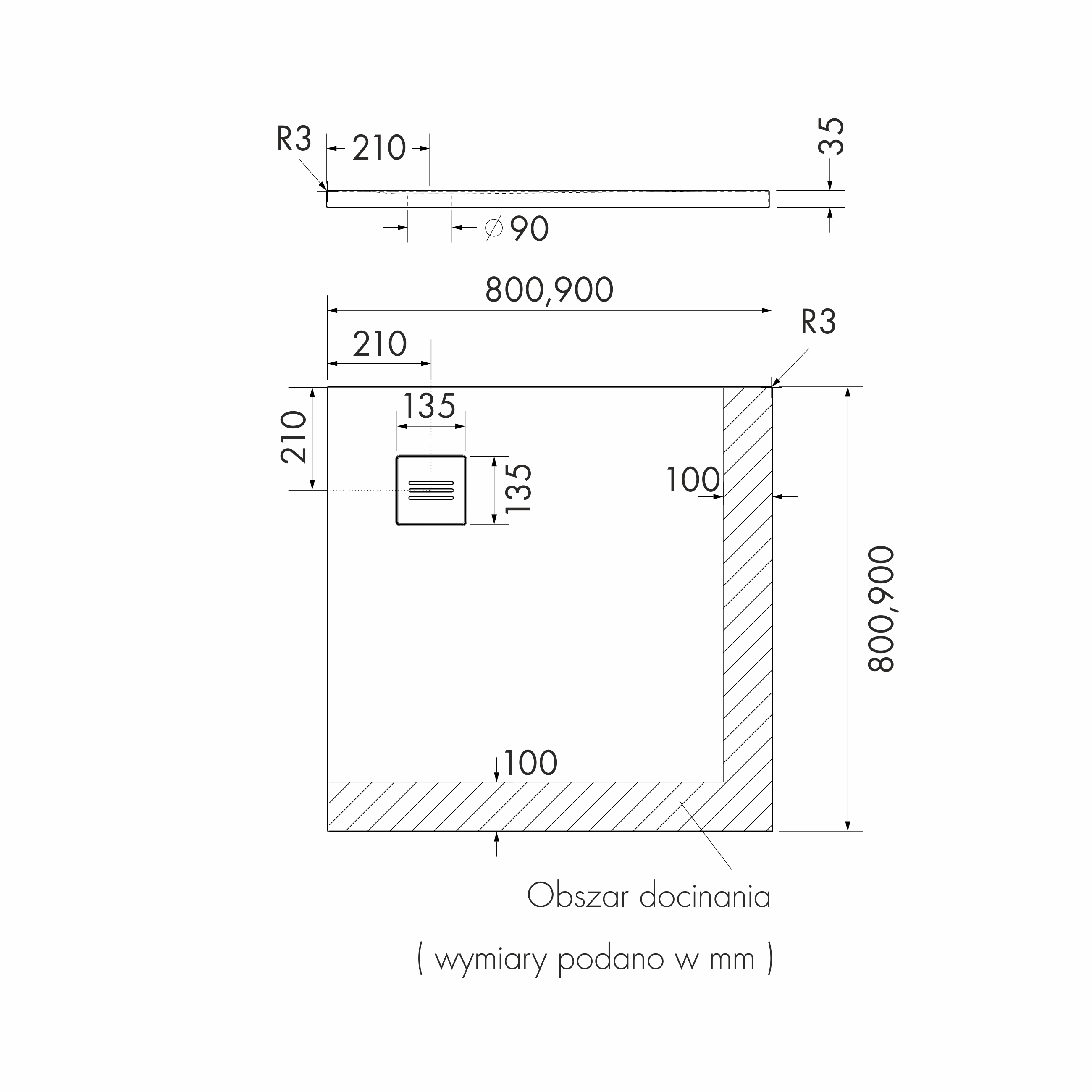 Brodzik do kabiny prysznicowej kwadratowy płaski Balans 90x90x3.5 biały Schedpol - 6