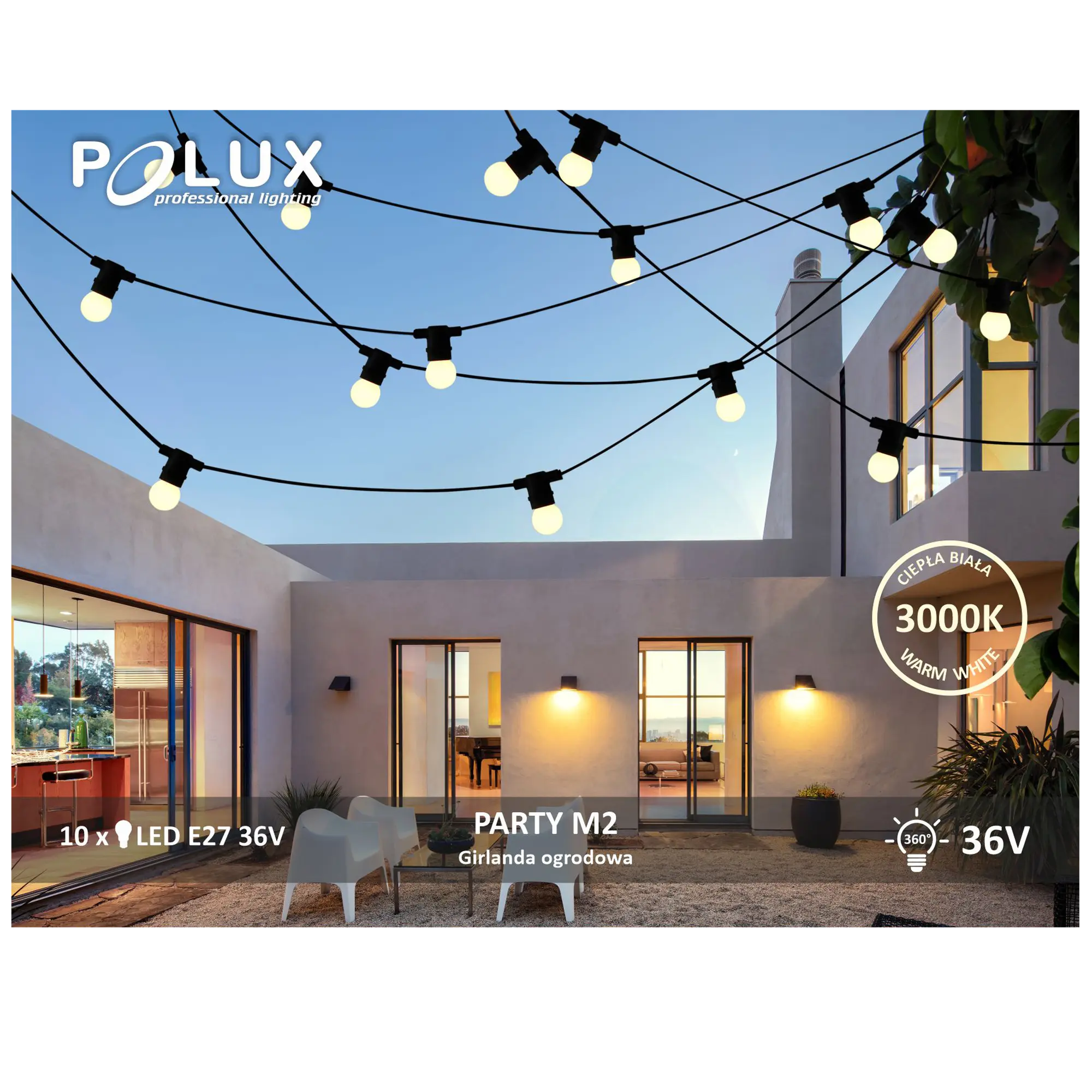 Girlanda ogrodowa Party 6.2 m 10 x E27 IP44 mleczne Polux - 4