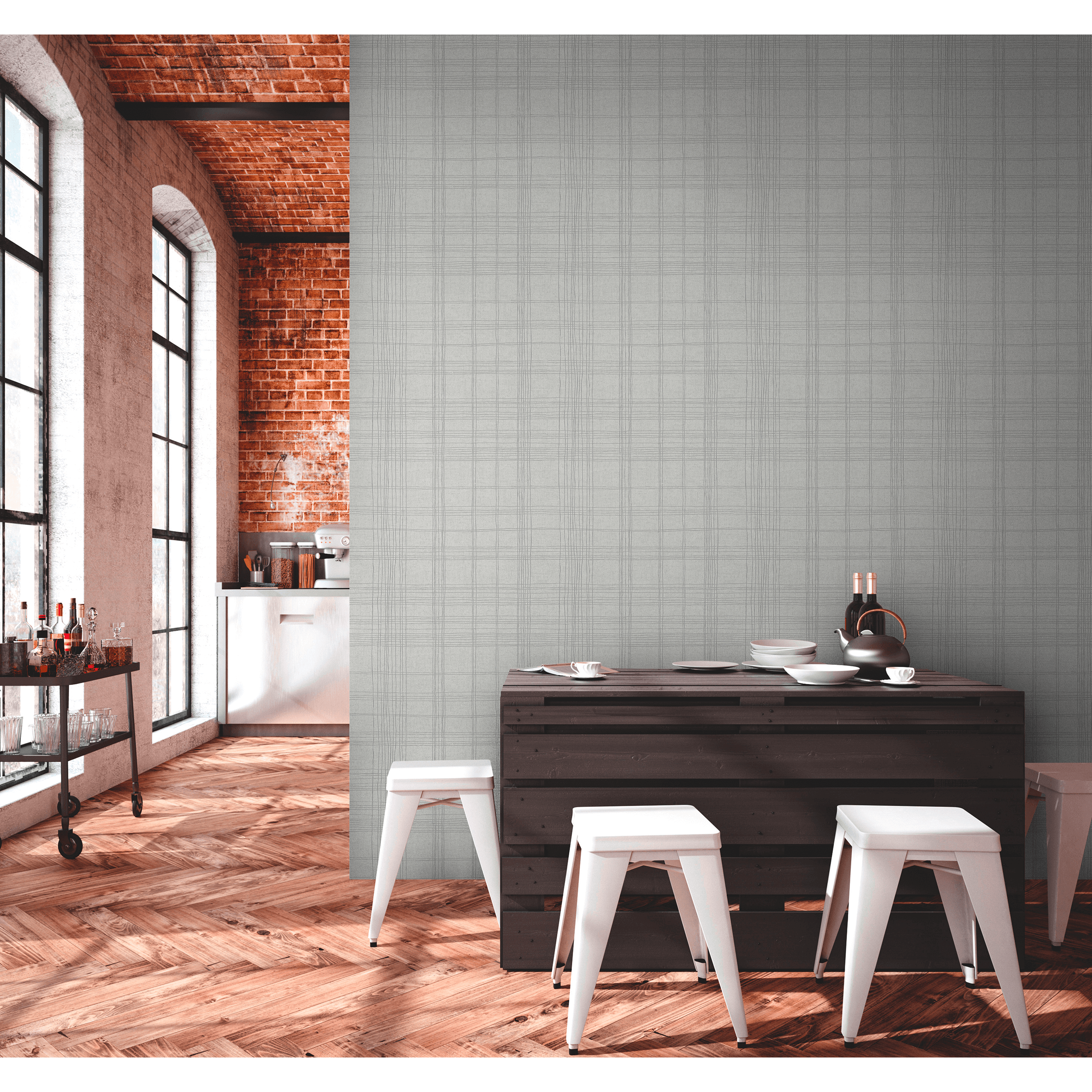 Papel pintado vinilo aplicación cola en pared geométrico metropolitan cuadros 379191 gris a.s. creation 53cmx10.05m lavable apto para cocinas o baños