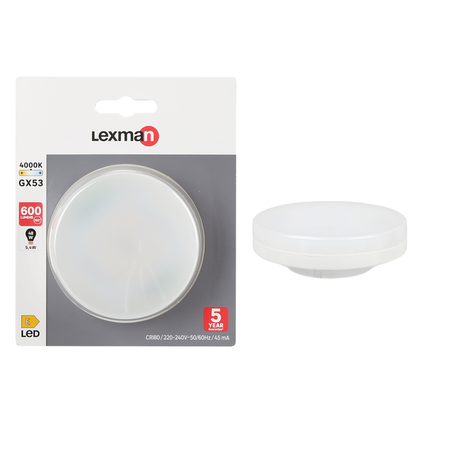 Ampoule led, disque GX53, 600lm = 48W, blanc neutre, LEXMAN