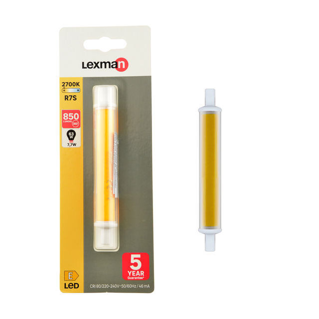 Ampoule led, crayon R7S, 850lm = 63W, blanc chaud, LEXMAN