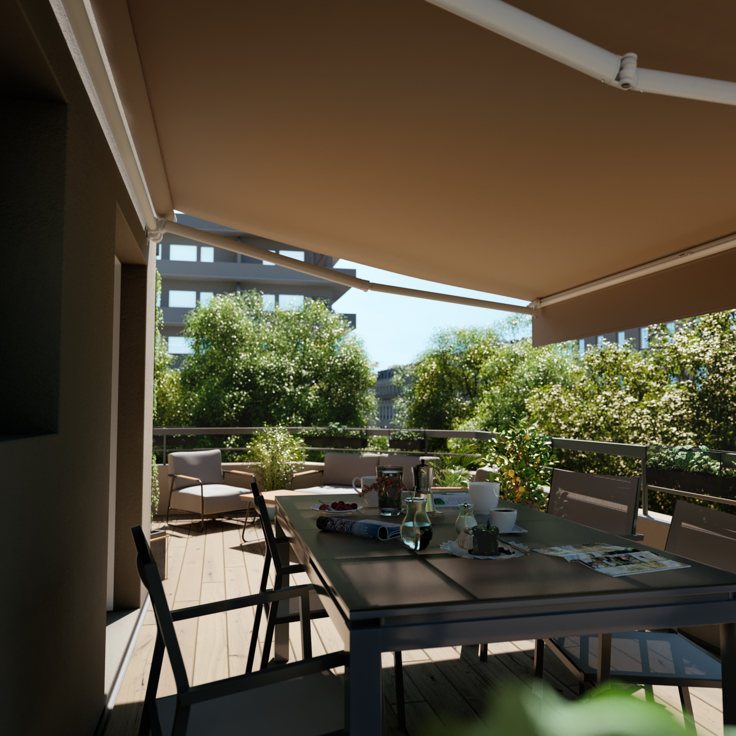 Toldo brazo extensible terraza Calima manual blanco con tela beige 3.95x3 m - 11