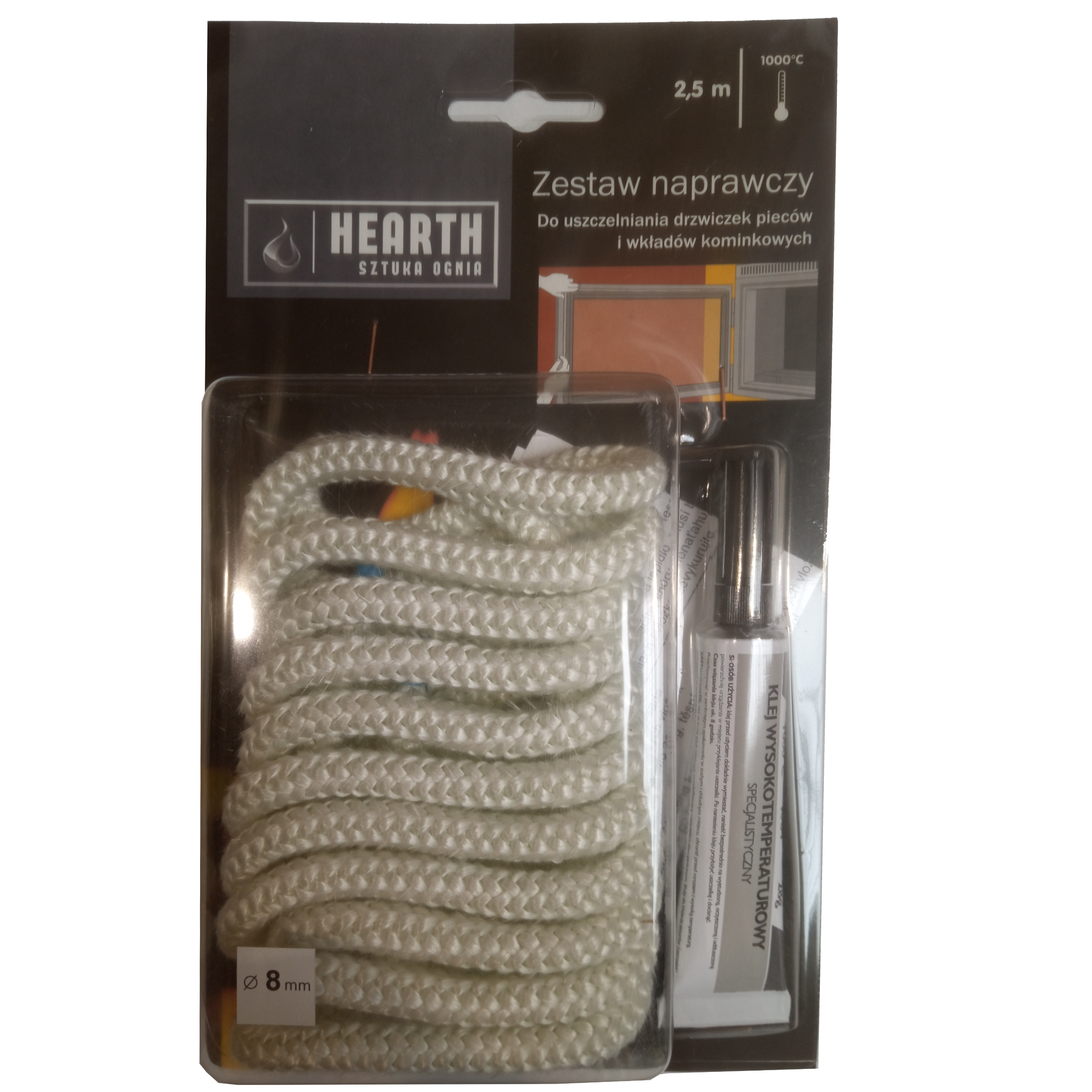 Zdjęcia - Akcesorium kominkowe NORDFlam Zestaw naprawczy Sznur 8 mm/2.5 m + Klej  Grafitowy 