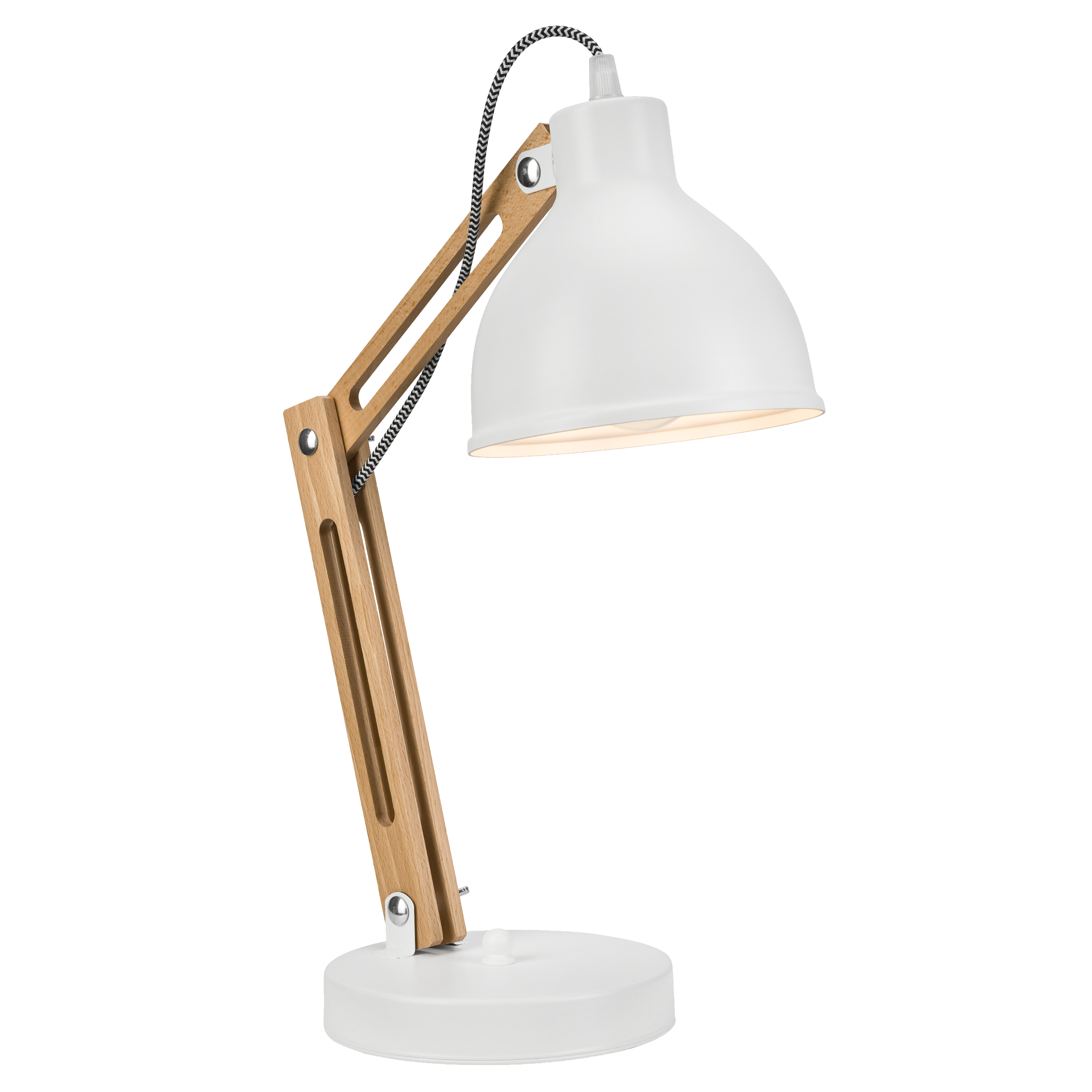 Lampka biurkowa Marcello biała z drewnem E27 Lamkur