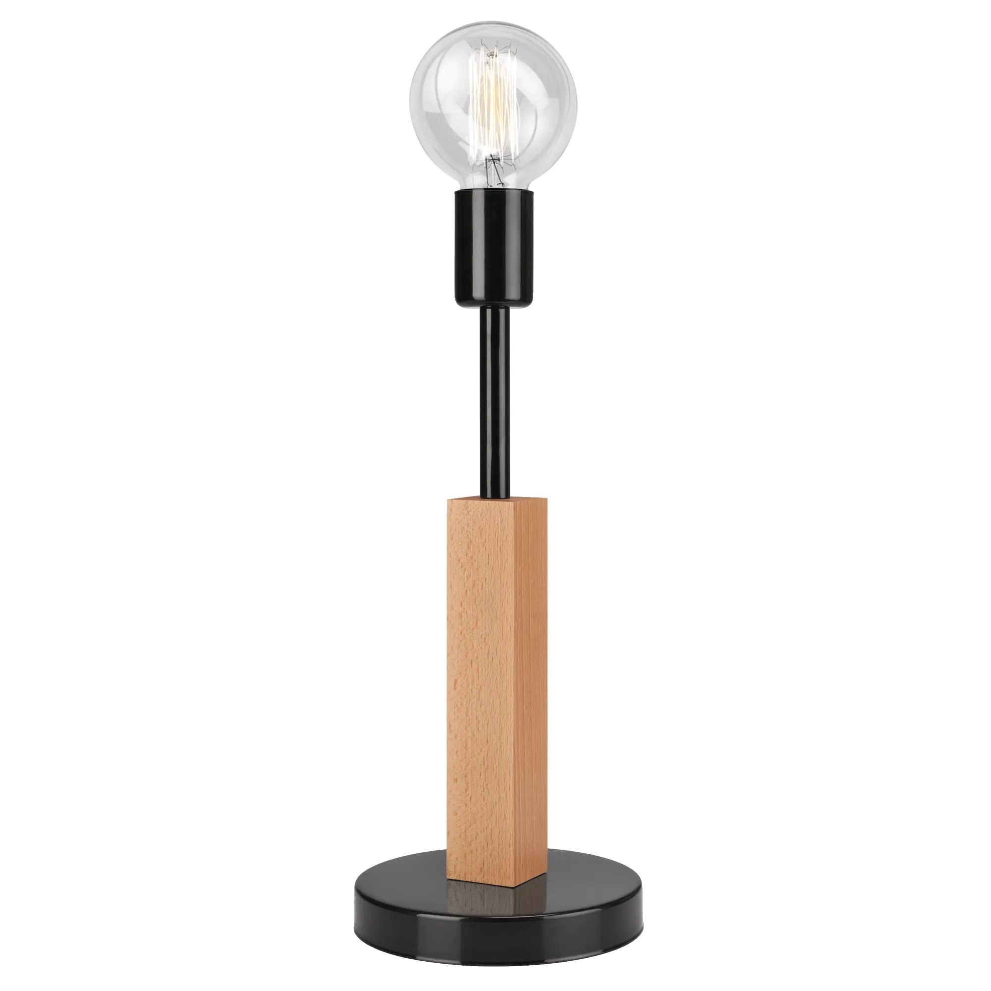 Lampa stołowa Orazio czarna z drewnem E27 Lamkur
