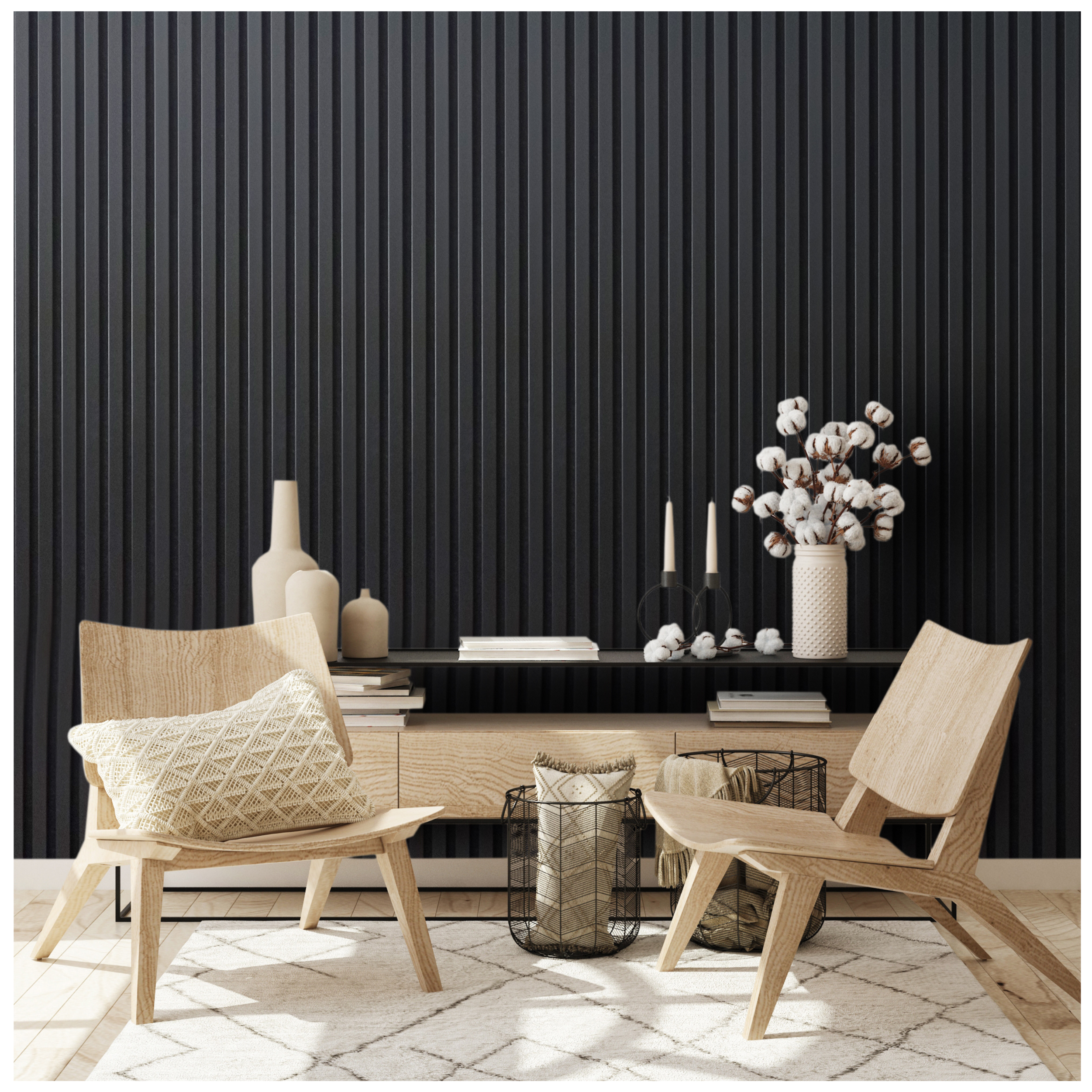 Panele ścienne 3D Lamele na filcu 265x30 cm czarny 7 lameli - 4