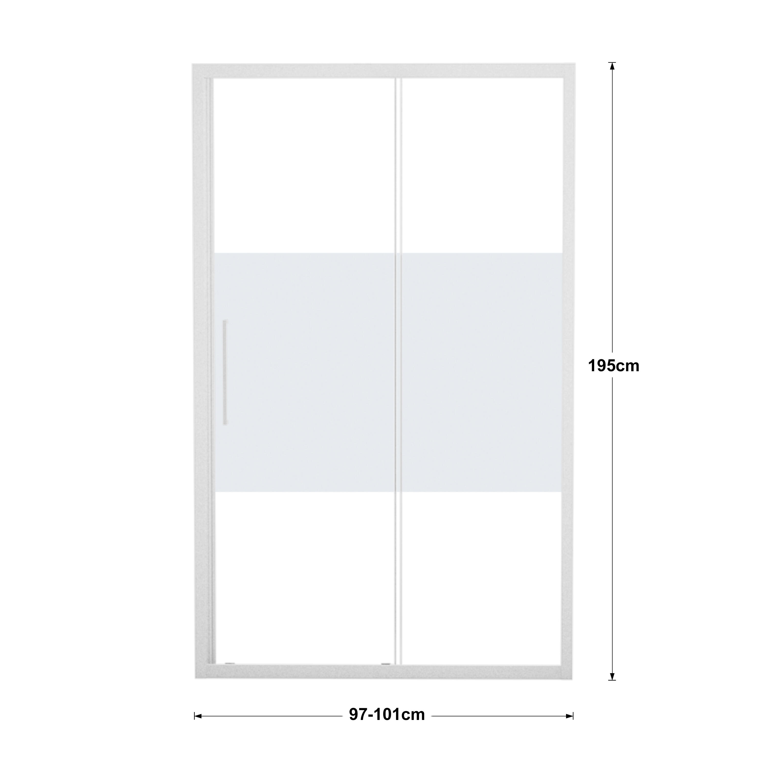 Porta doccia scorrevole L 97-101 cm x H 195 cm per nicchia in vetro smerigliato SP. 6 mm, profilo opaco bianco, serie Record - 9