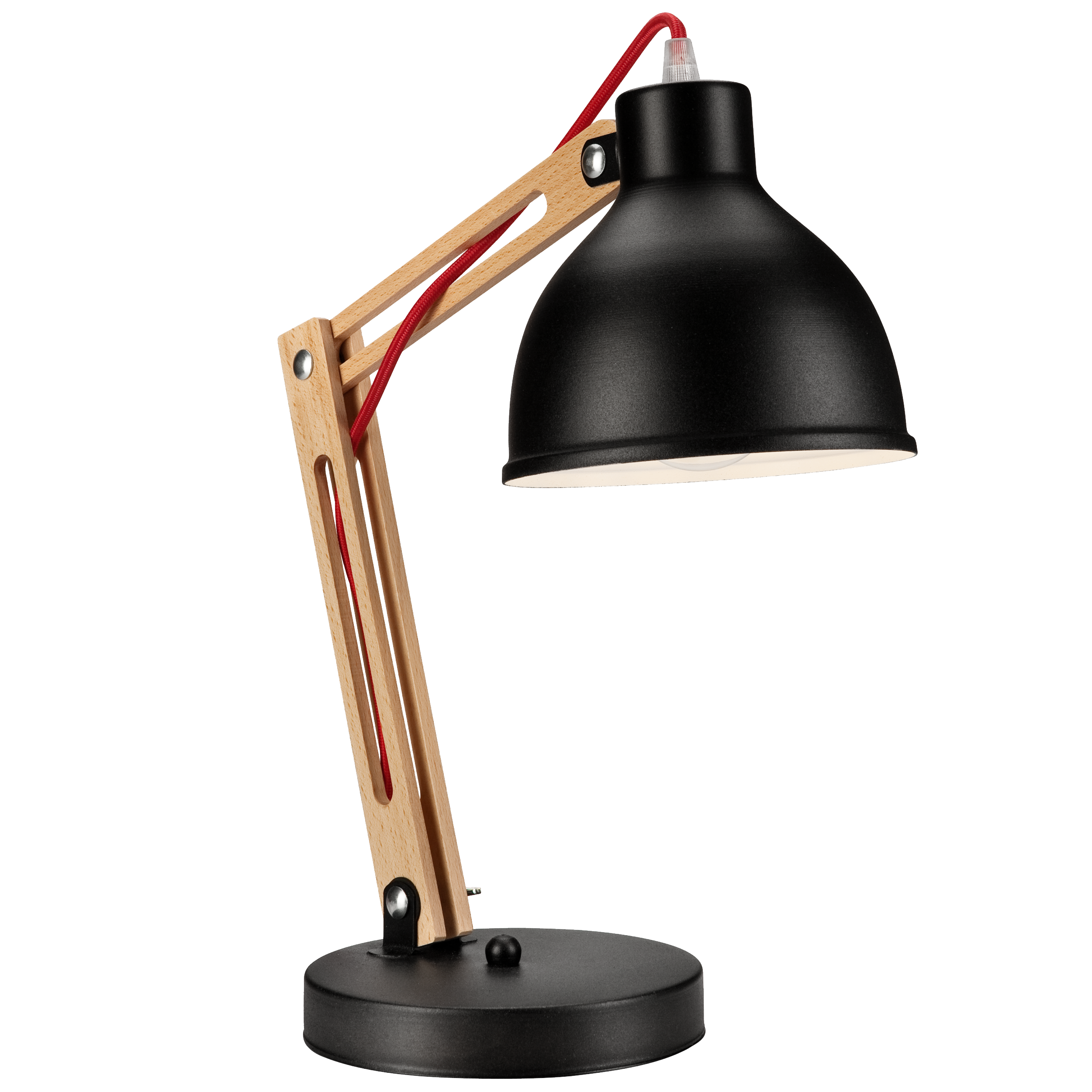 Lampka biurkowa Marcello czarna z drewnem E27 Lamkur