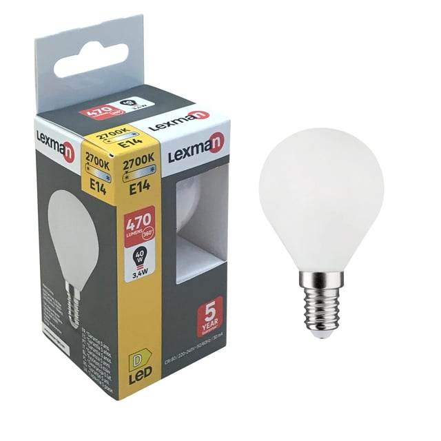 Ampoule led, sphérique E14, 470lm = 40W, blanc chaud, LEXMAN