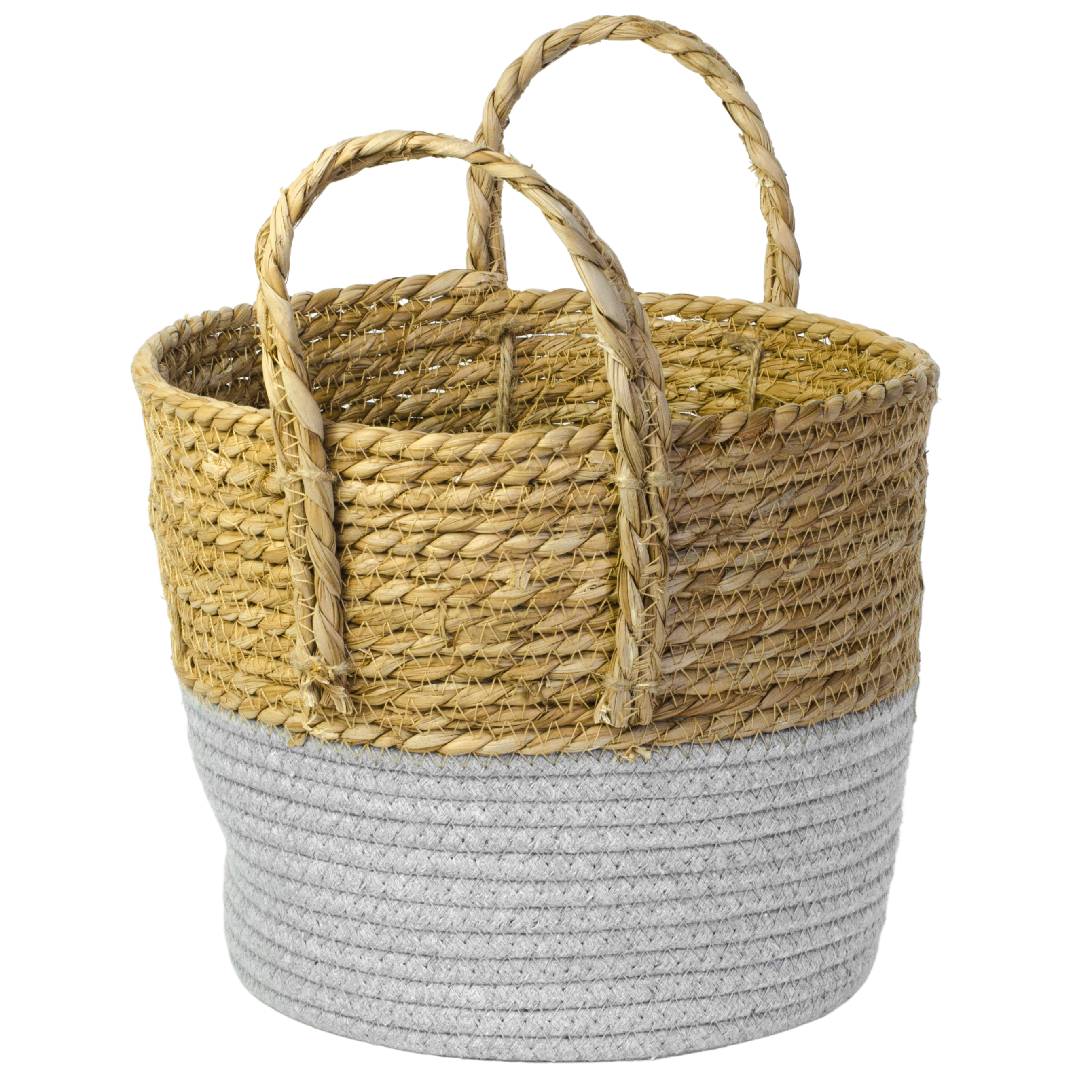 Osłonka doniczki kosz pleciony 27 cm boho z szarym