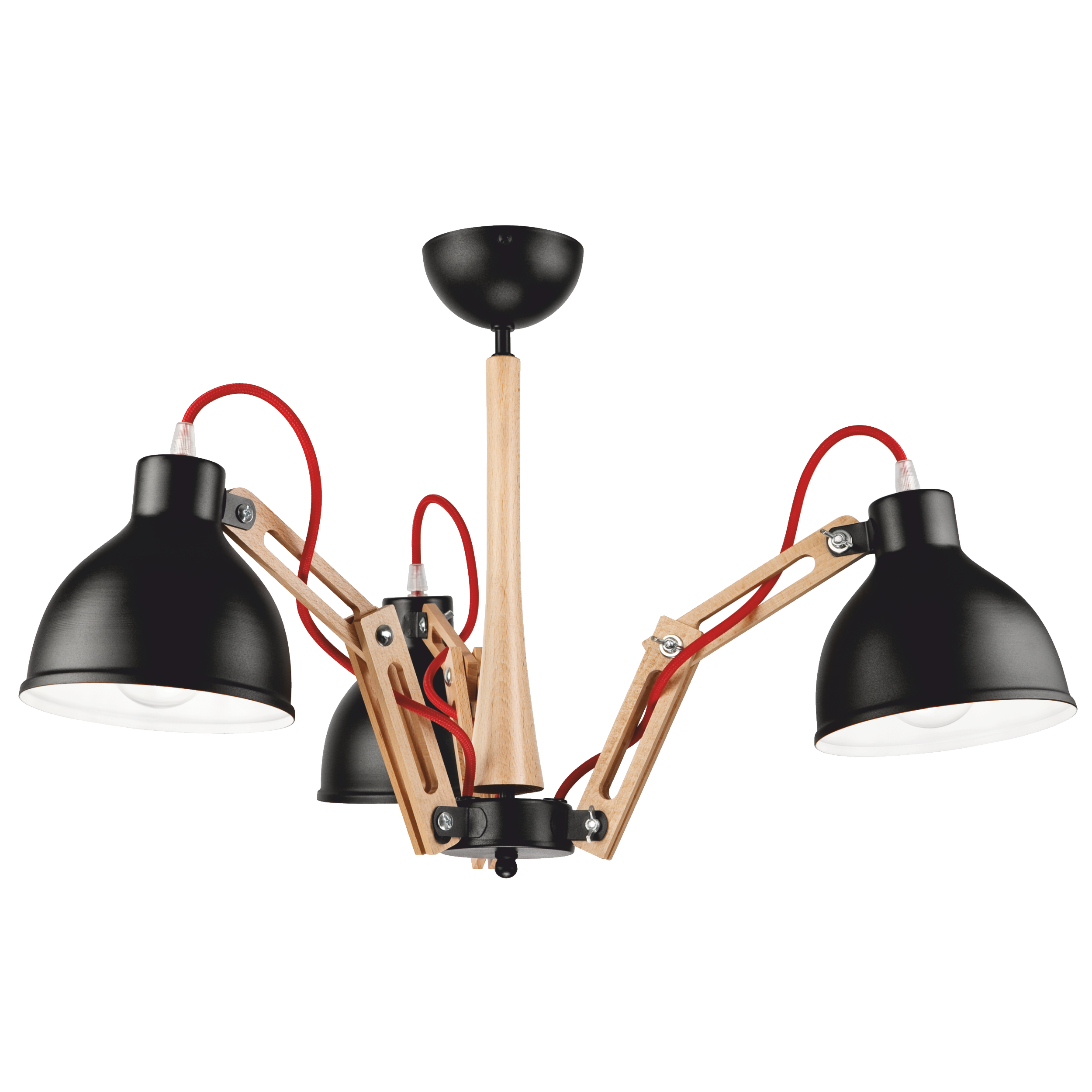 Lampa sufitowa Marcello czarna z drewnem 3 x E27 Lamkur