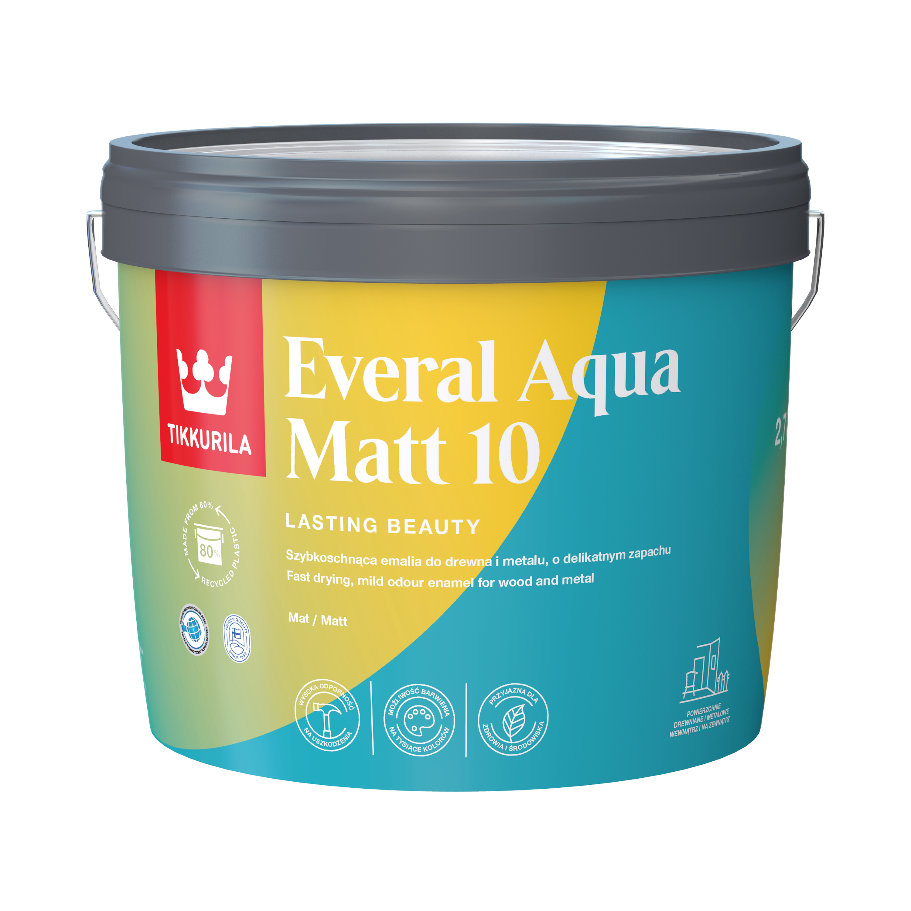 Emalia do drewna i metalu Tikkurila Everal Aqua 10 2.7 l Baza A mat