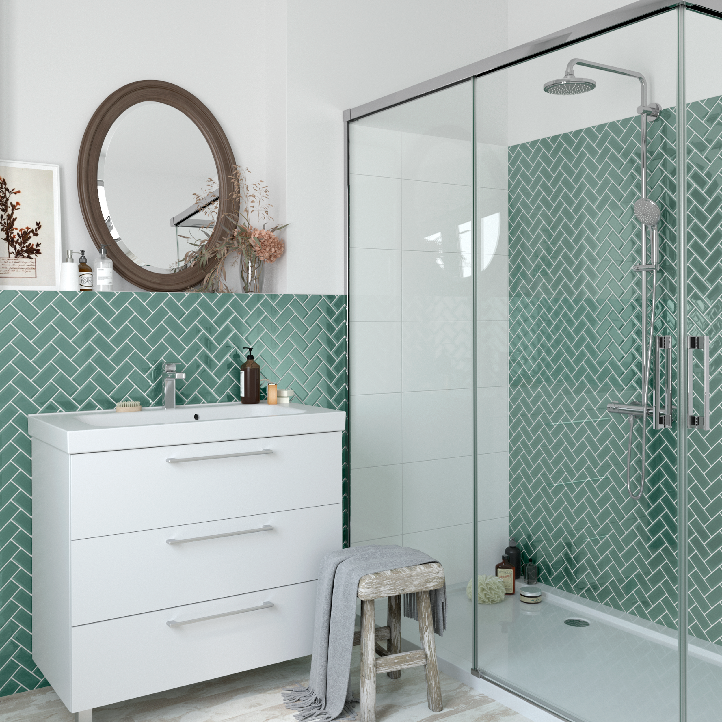 Mosaico in porcellana Metro Chevron verde lucido L 34 x L 31cm x Sp. 6.5 mm - 4