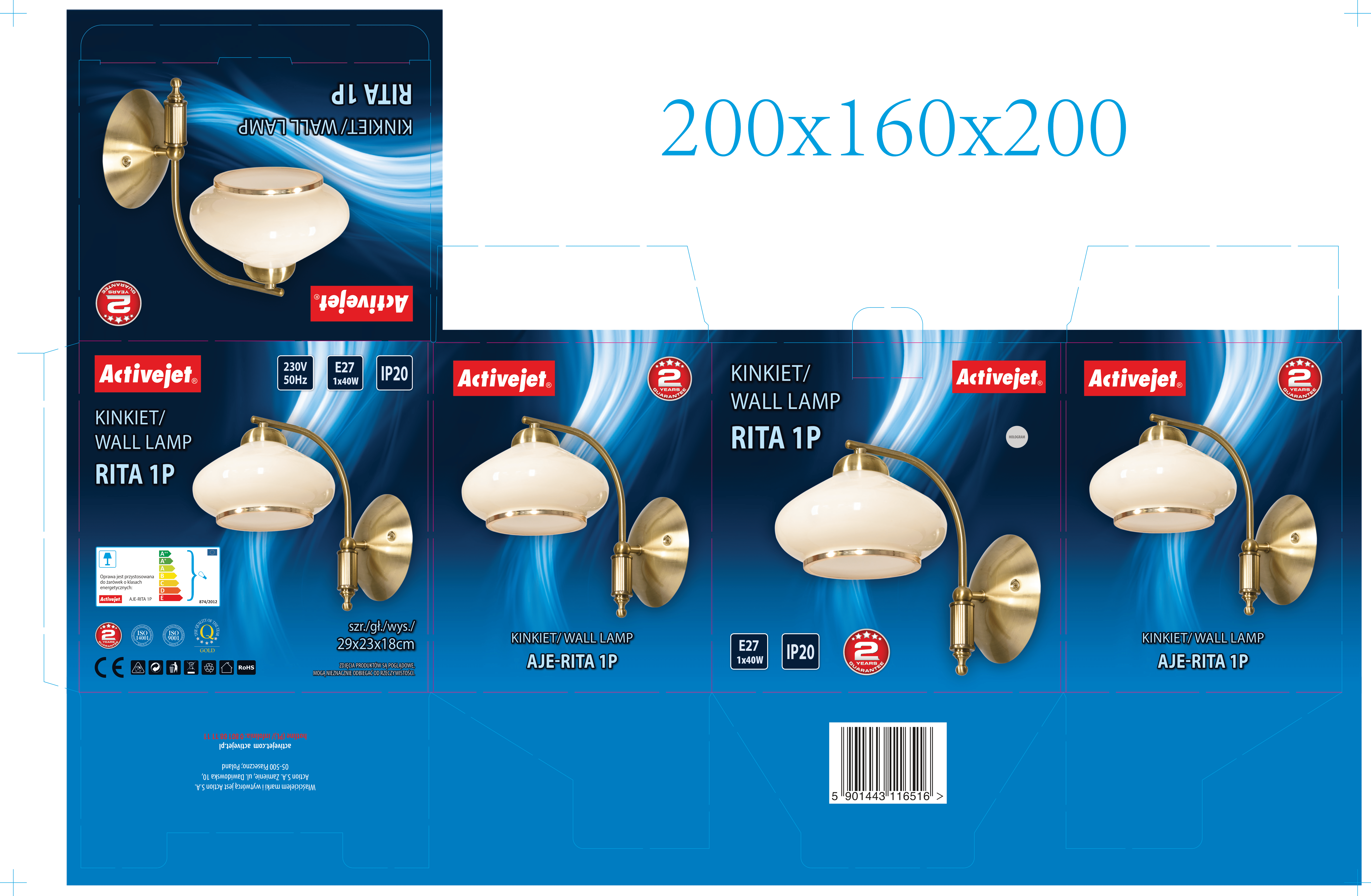 Kinkiet Rita złoty patyna E27 Activejet - 7