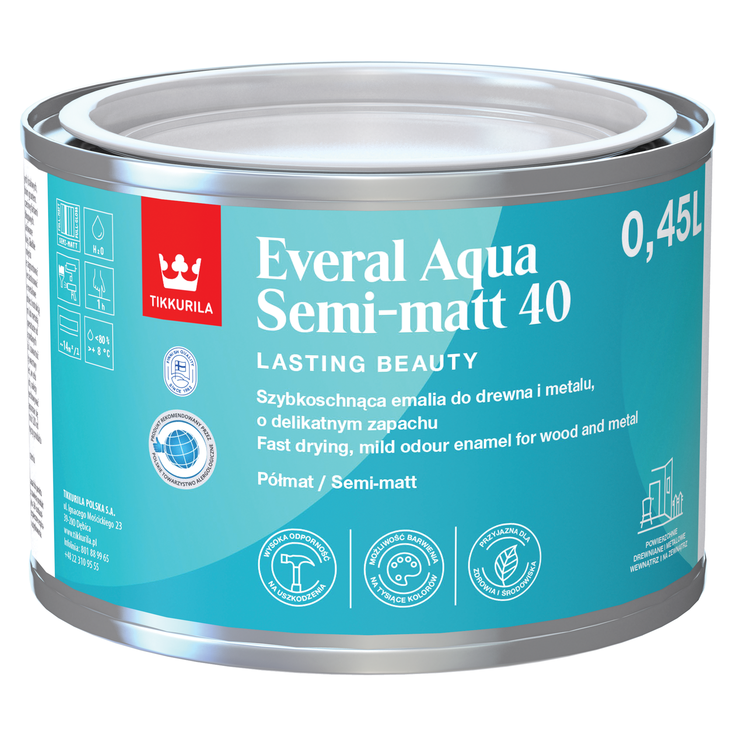 Emalia do drewna i metalu Tikkurila Everal Aqua 40 0.45 l Baza A półmat