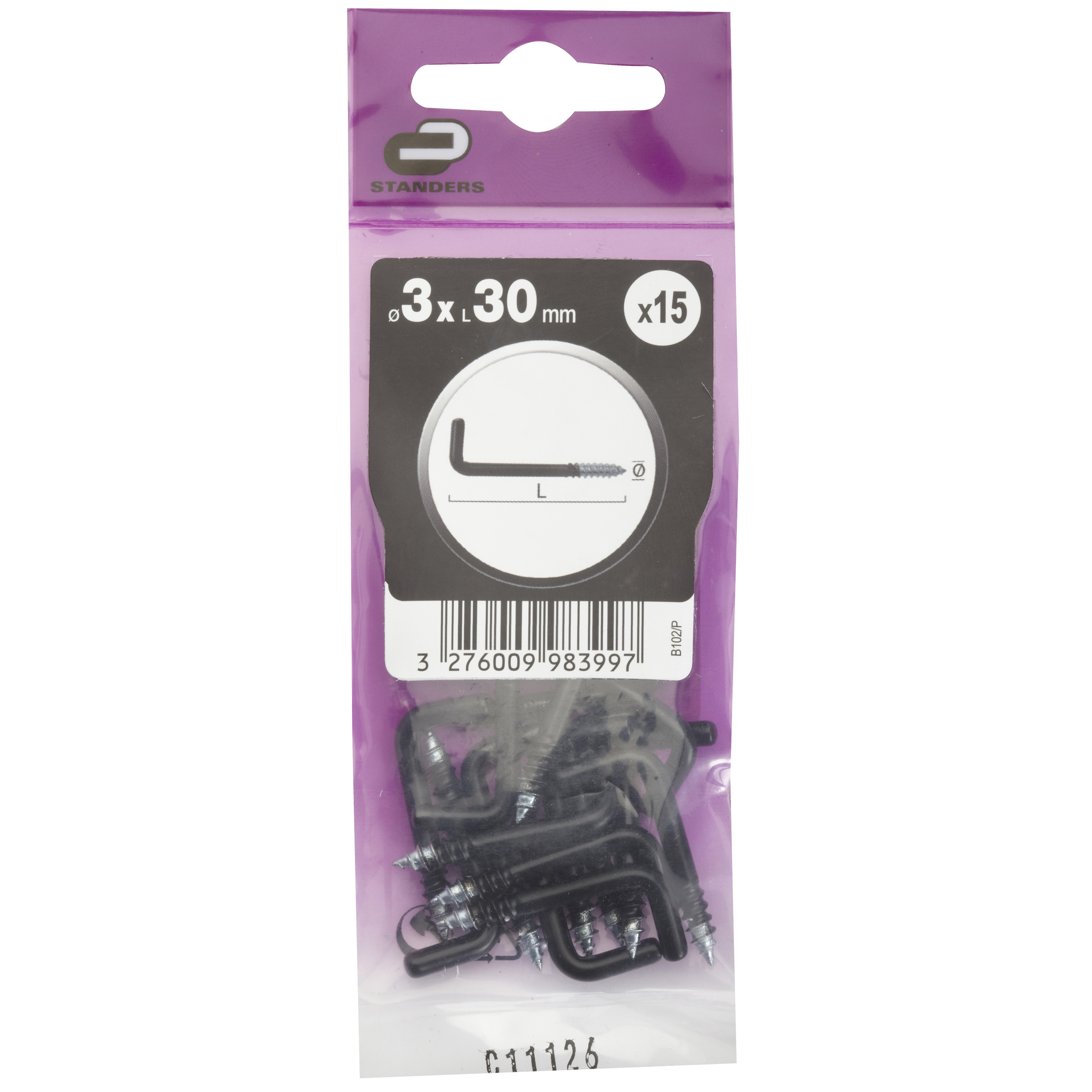 Hak prosty 3 x 30 mm 15 szt. Standers