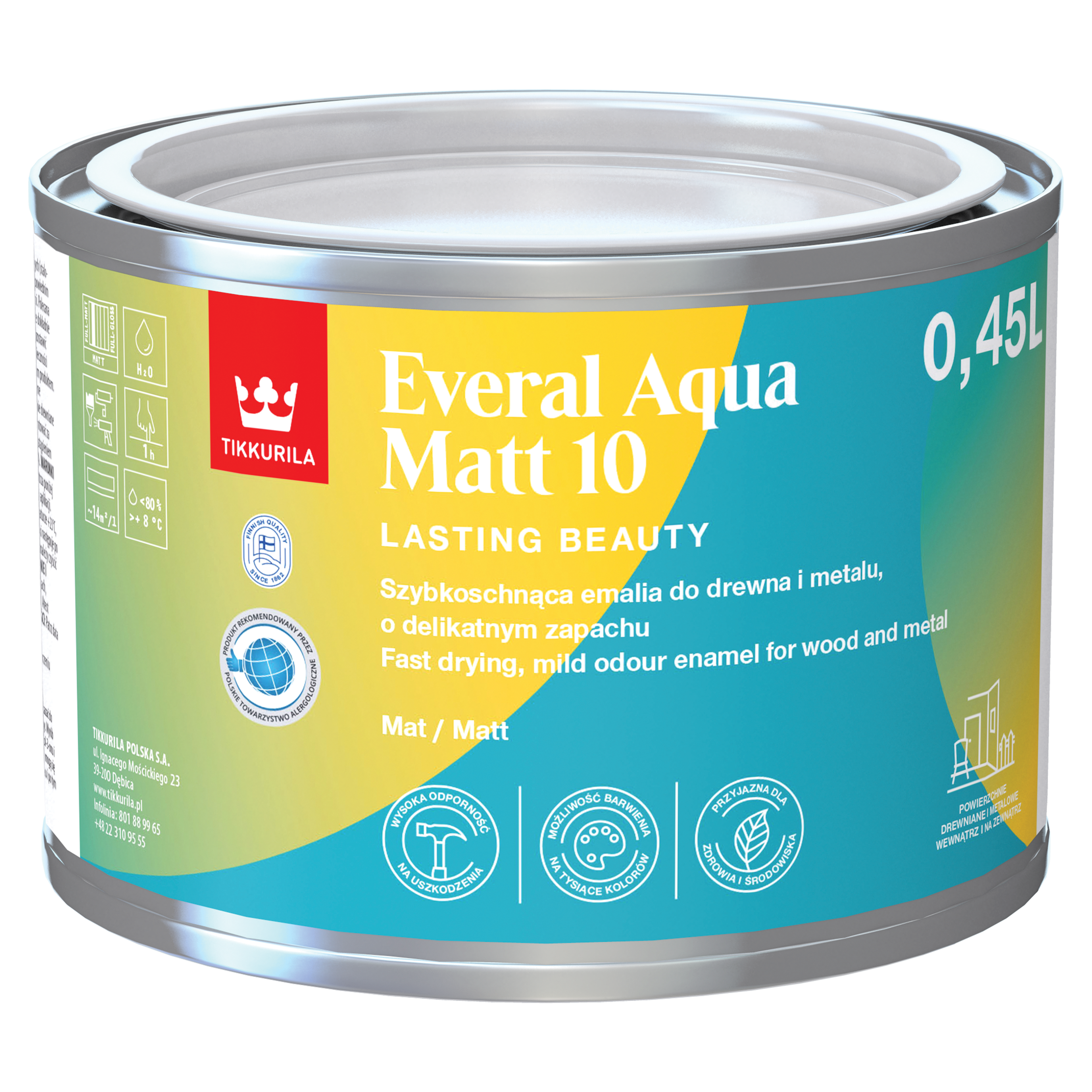 Emalia do drewna i metalu Tikkurila Everal Aqua 10 0.45 l Baza A mat