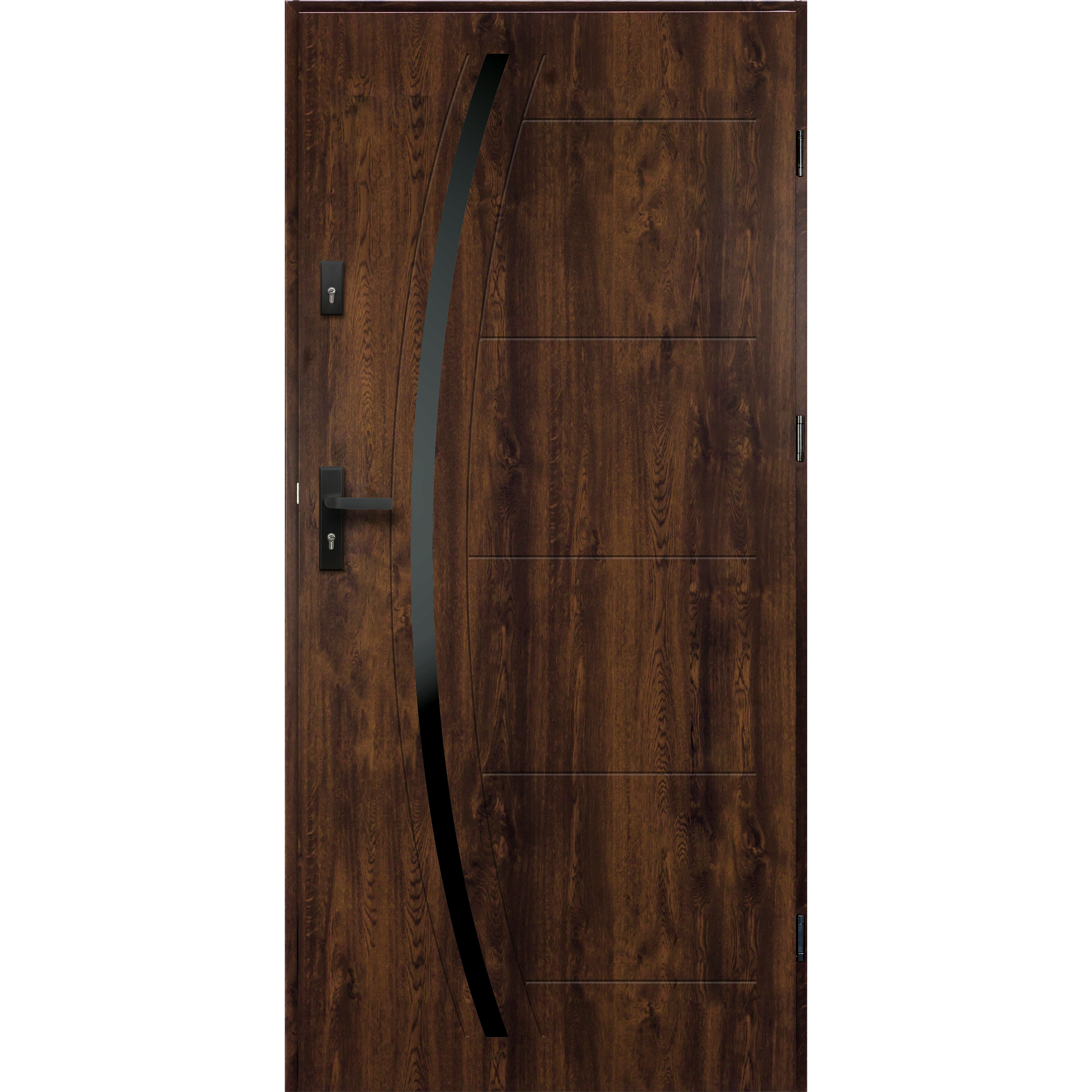 Drzwi zewnętrzne stalowe wejściowe Helios Black orzechowo-czarne 90 prawe OK Doors Trendline