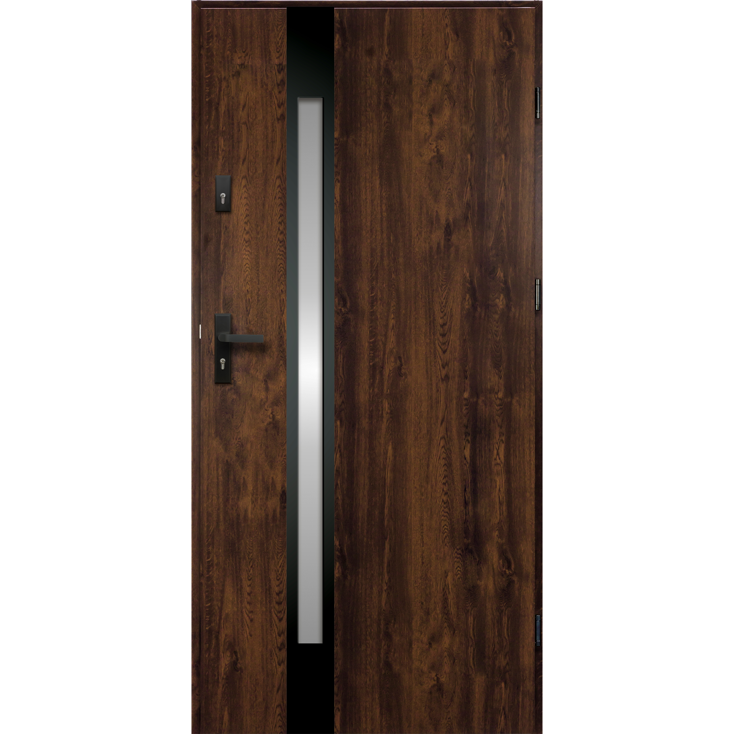 Drzwi zewnętrzne stalowe wejściowe Adriana 68 3 orzechowo-czarne 90 prawe OK Doors Trendline