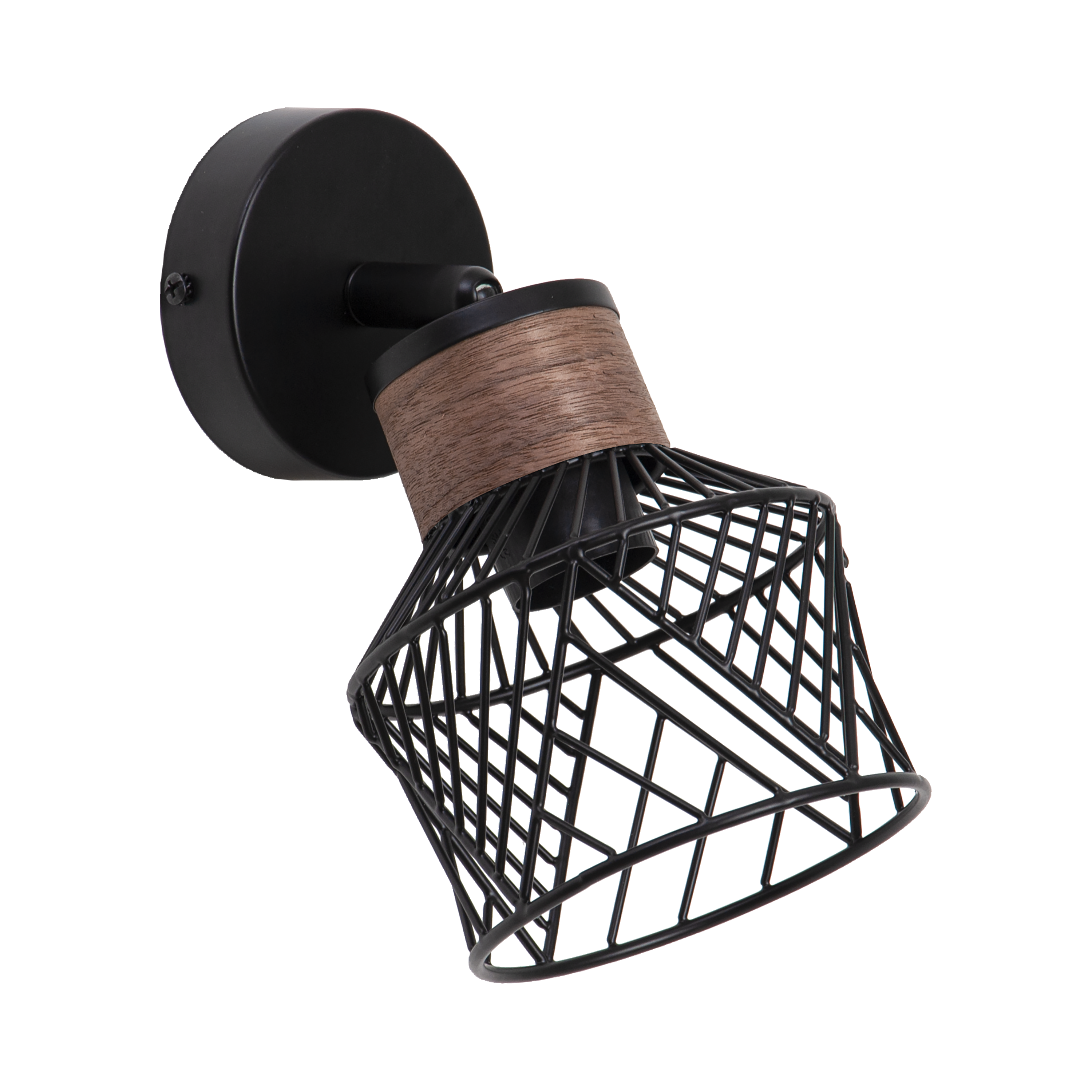 Reflektorek Kanel czarny z drewnem E27 Inspire